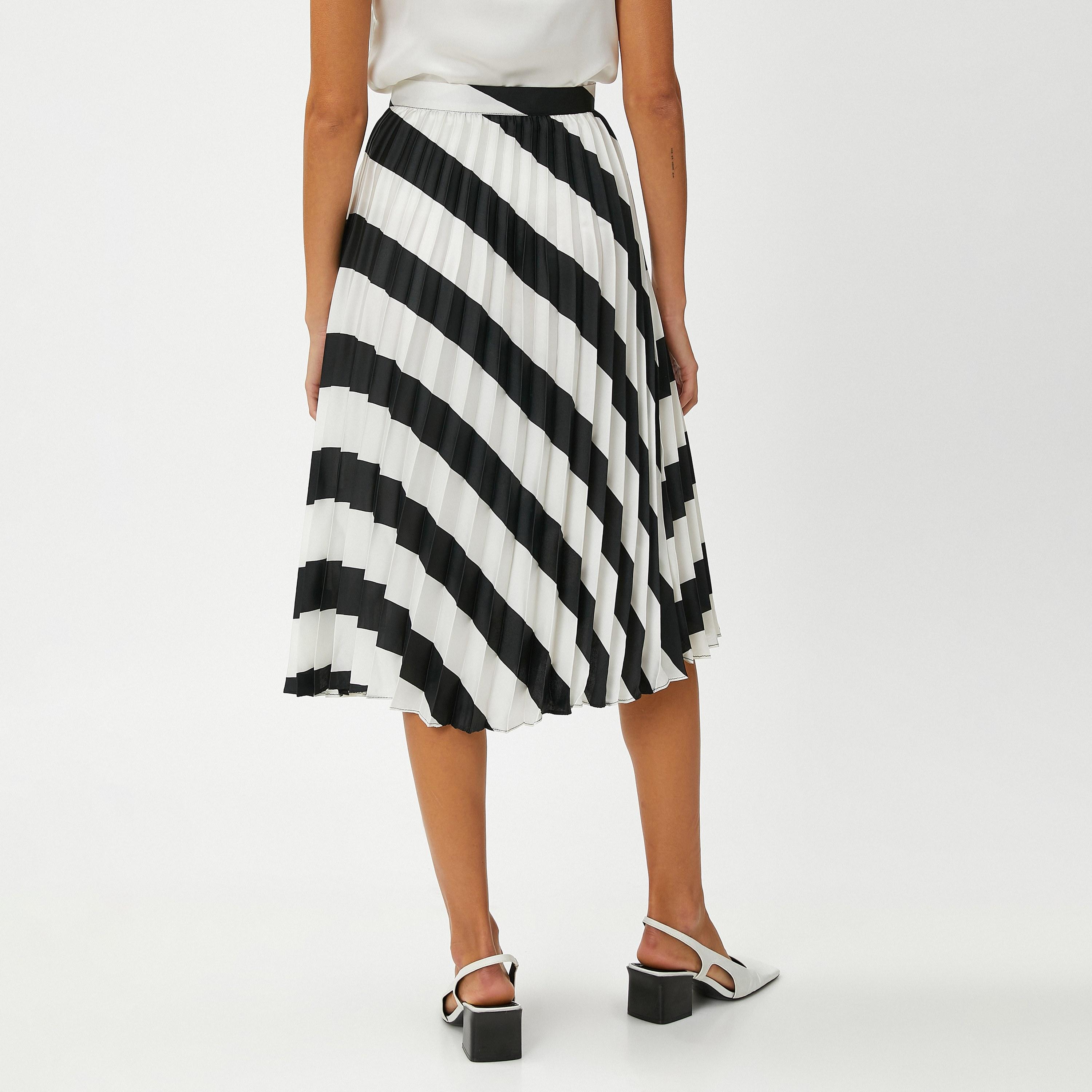 KOTON White Striped Satin Pleated Women's Skirt-women-clothing-bottoms-skirts-image-4
