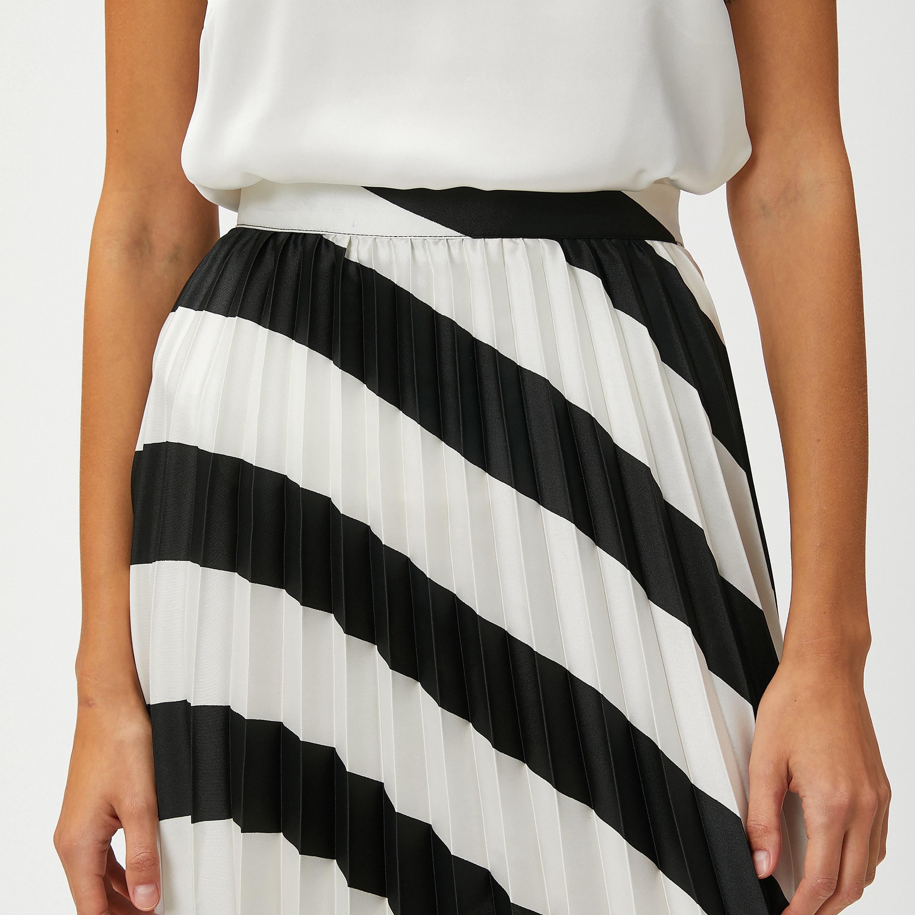 KOTON White Striped Satin Pleated Women's Skirt-women-clothing-bottoms-skirts-image-5
