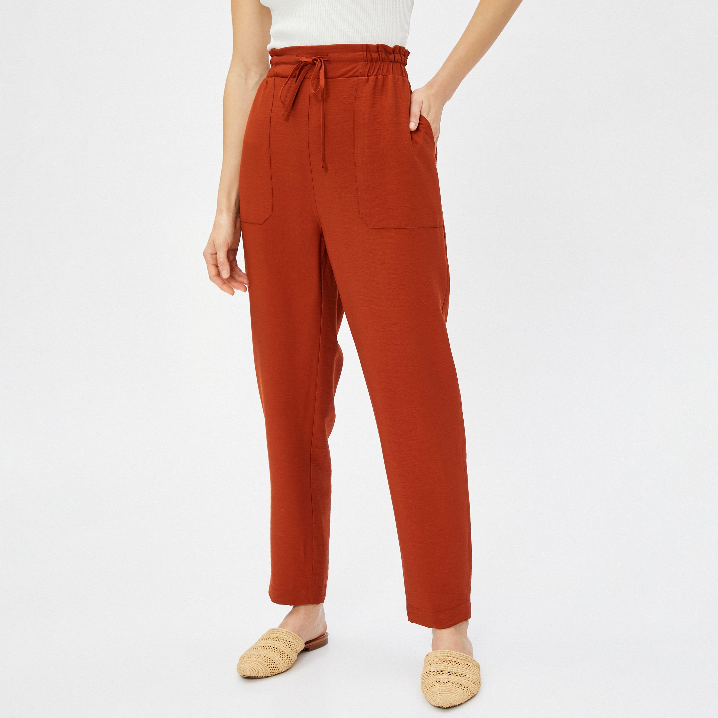 KOTON Red Drawstring Waist Carrot Women's Trousers-women-clothing-bottoms-trousers-image-1