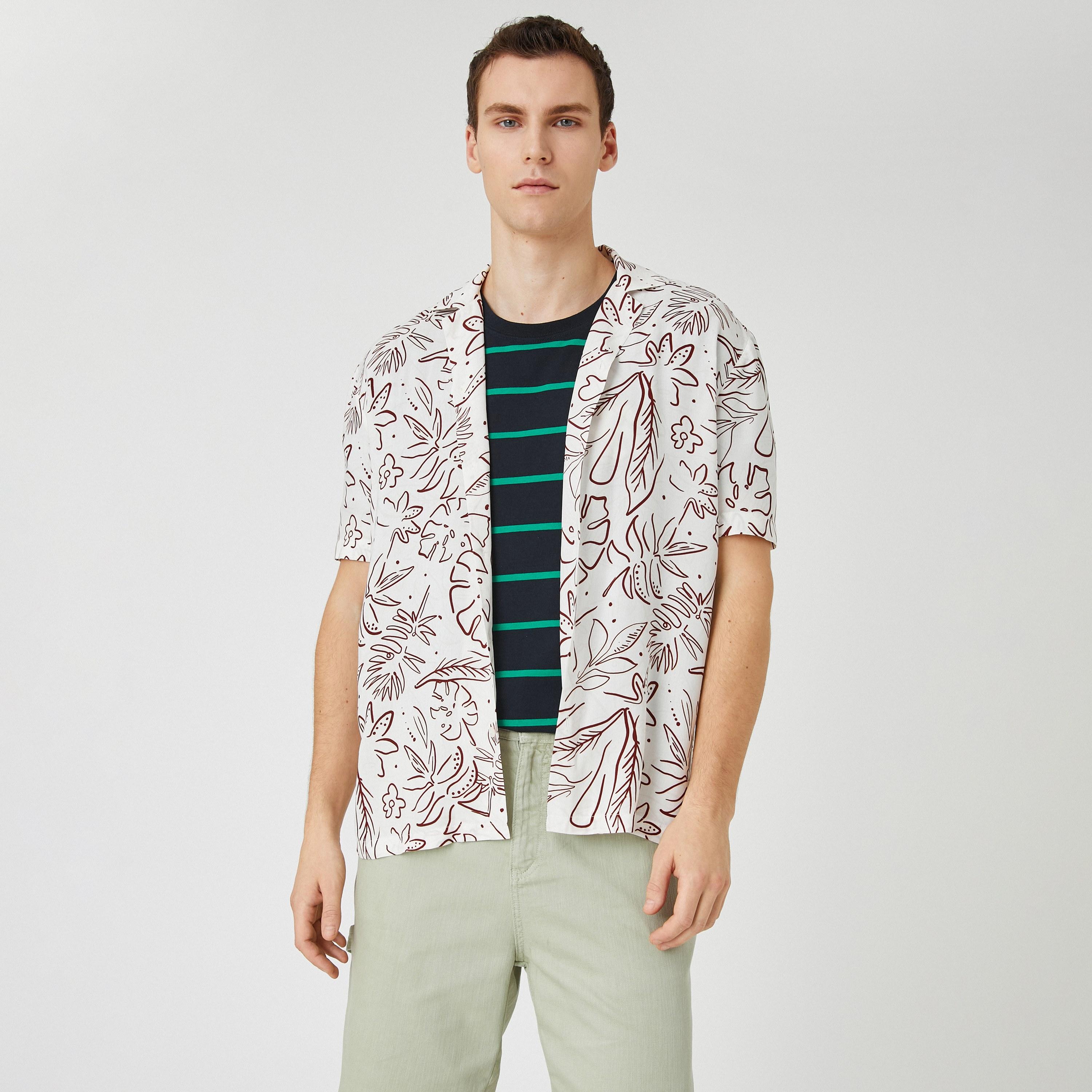 KOTON Regular Fit Floral Print Resort Collar Short Sleeves Men's Shirt-men-clothing-shirts-image-1