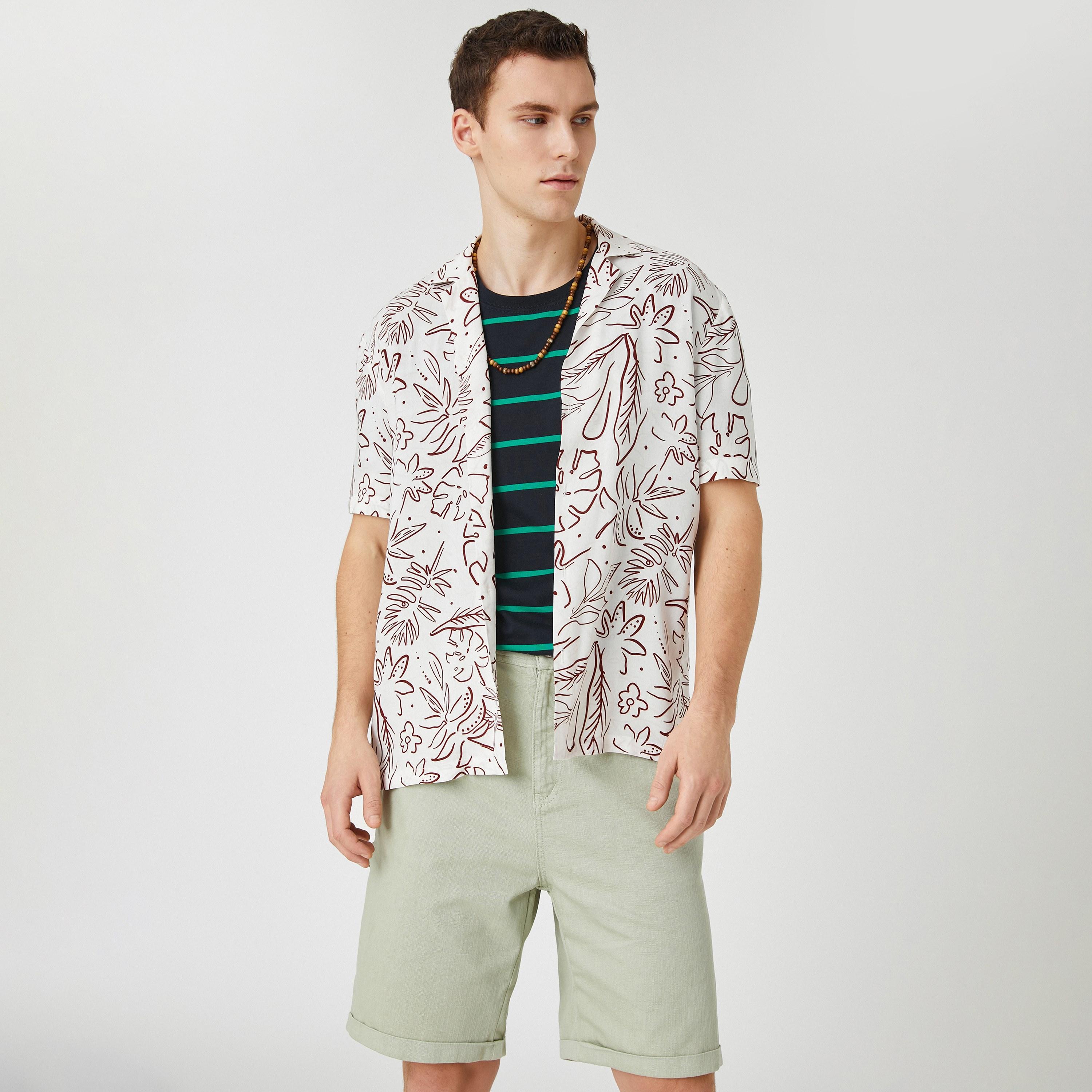 KOTON Regular Fit Floral Print Resort Collar Short Sleeves Men's Shirt-men-clothing-shirts-image-3