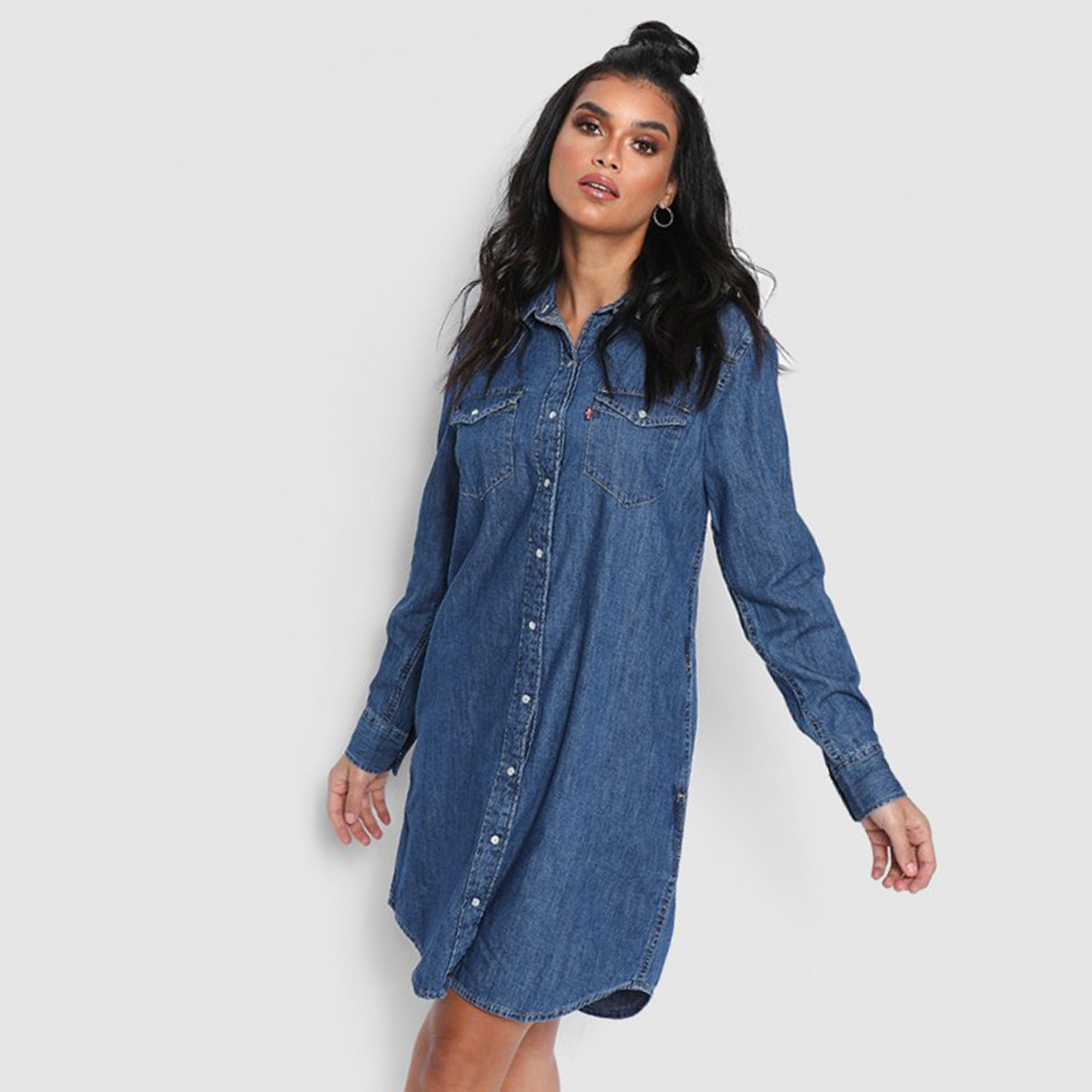 Levi's Denim Shirt Collar Shirt Mini Dress-women-clothing-dresses-image-1