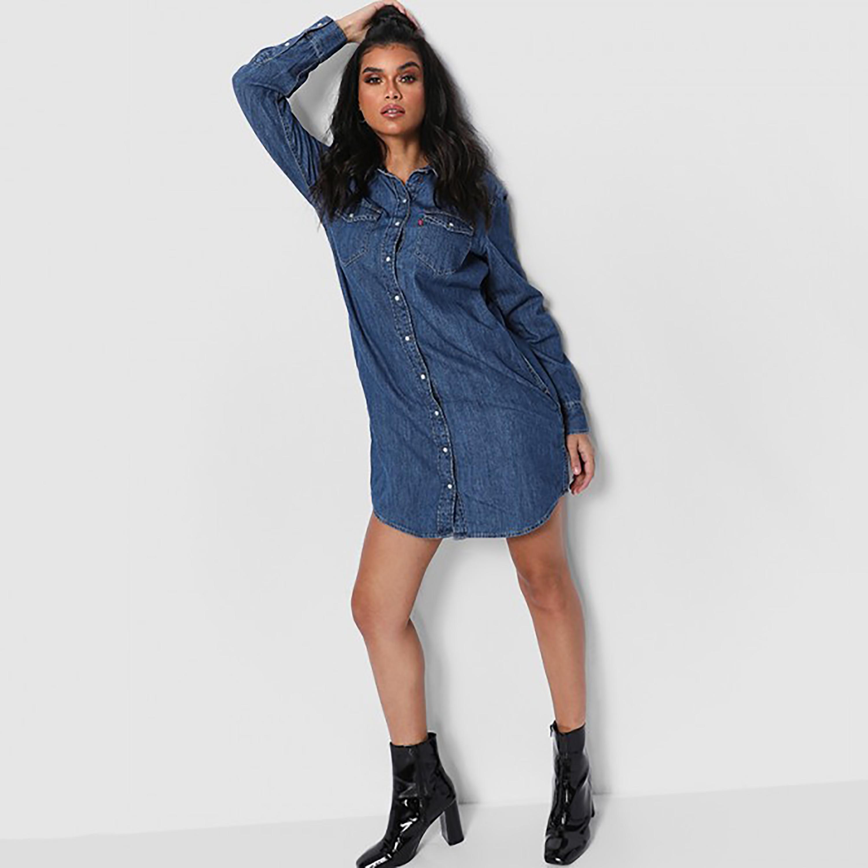 Levi's Denim Shirt Collar Shirt Mini Dress-women-clothing-dresses-image-2