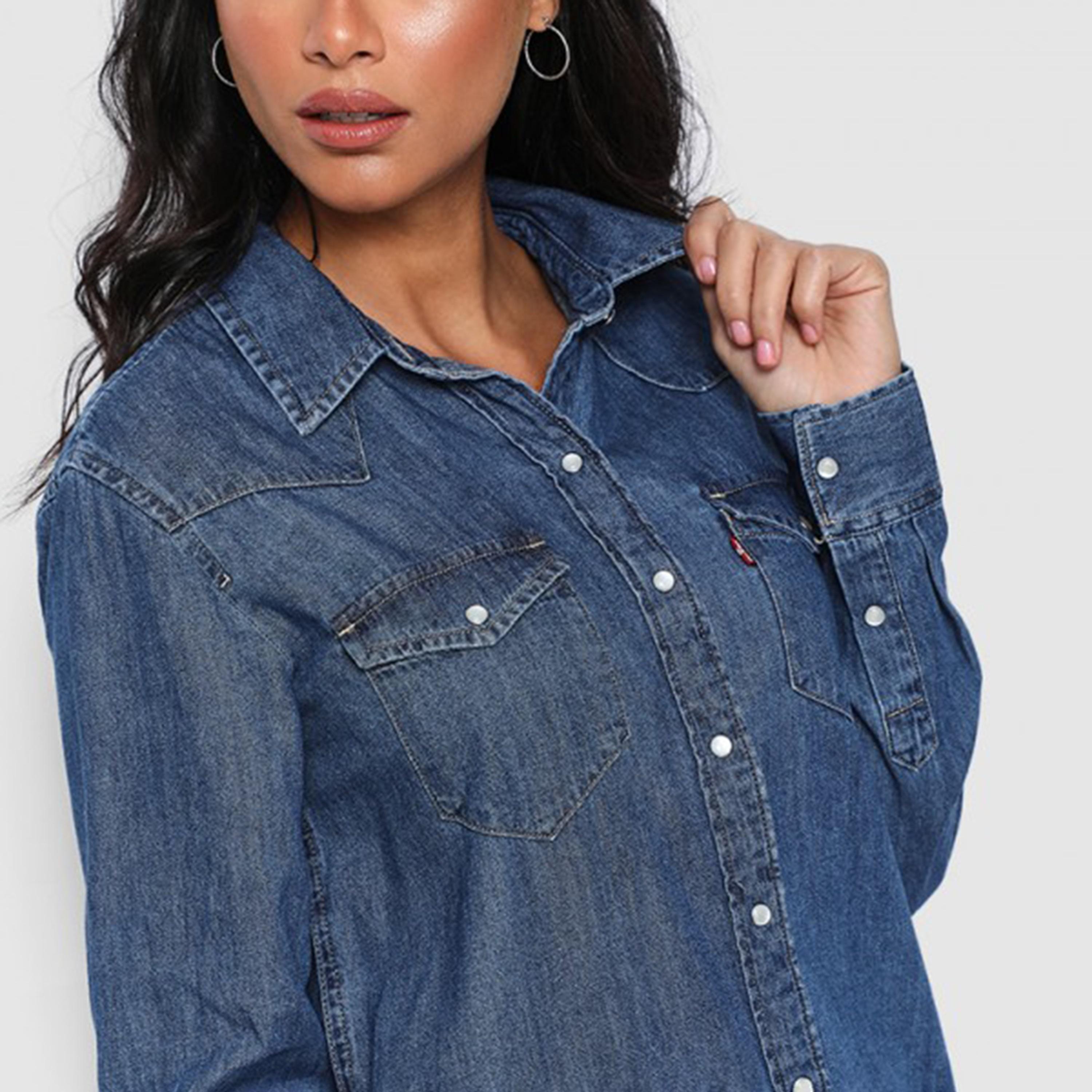 فستان ميني شيرت بياقة قميص من الدنيم من ليفايز-women-clothing-dresses-image-3