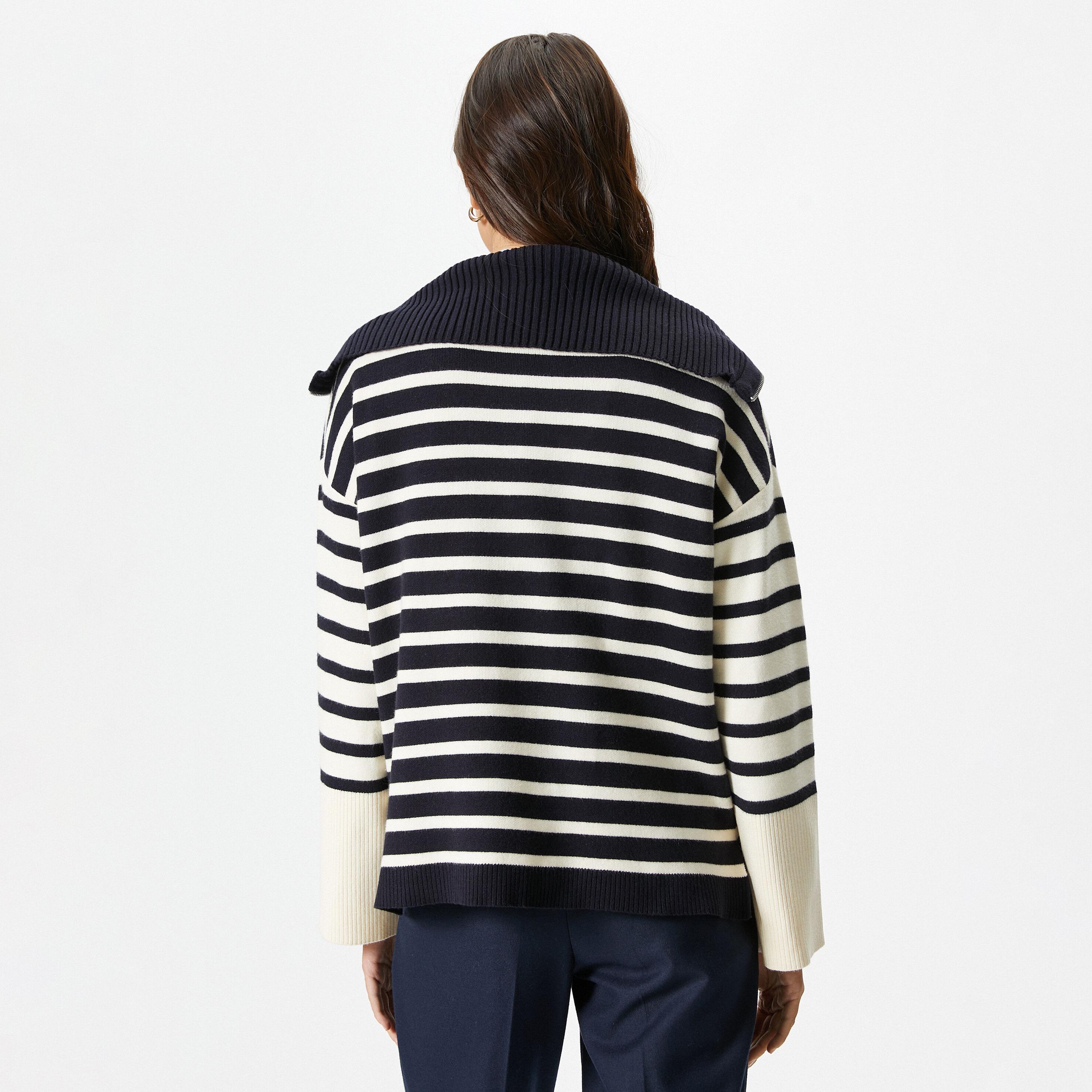KOTON Blue Striped Collared Dropped Sleeves Women's Sweater-women-winterwear-cardigansandjumpers-jumpers-image-3