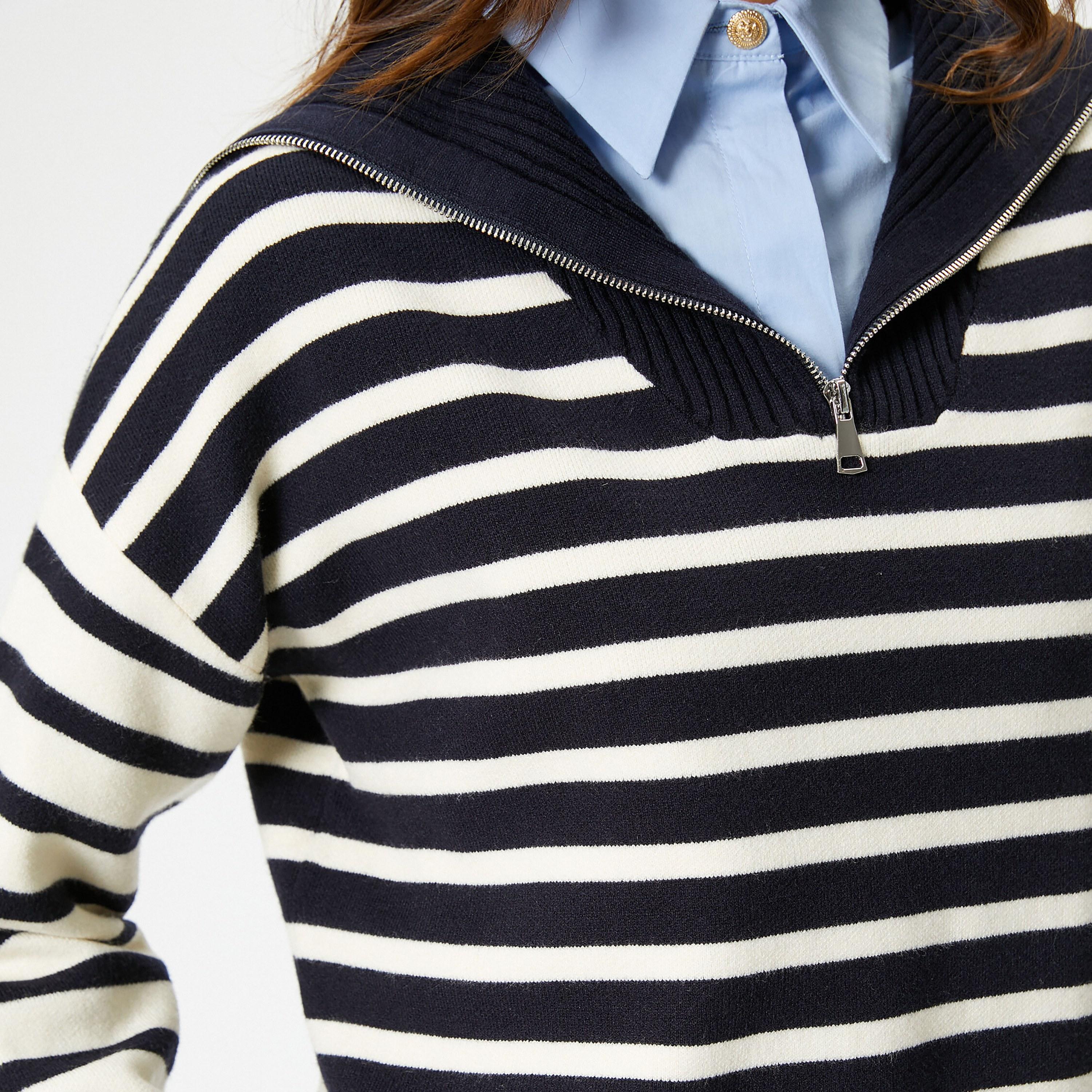 KOTON Blue Striped Collared Dropped Sleeves Women's Sweater-women-winterwear-cardigansandjumpers-jumpers-image-5