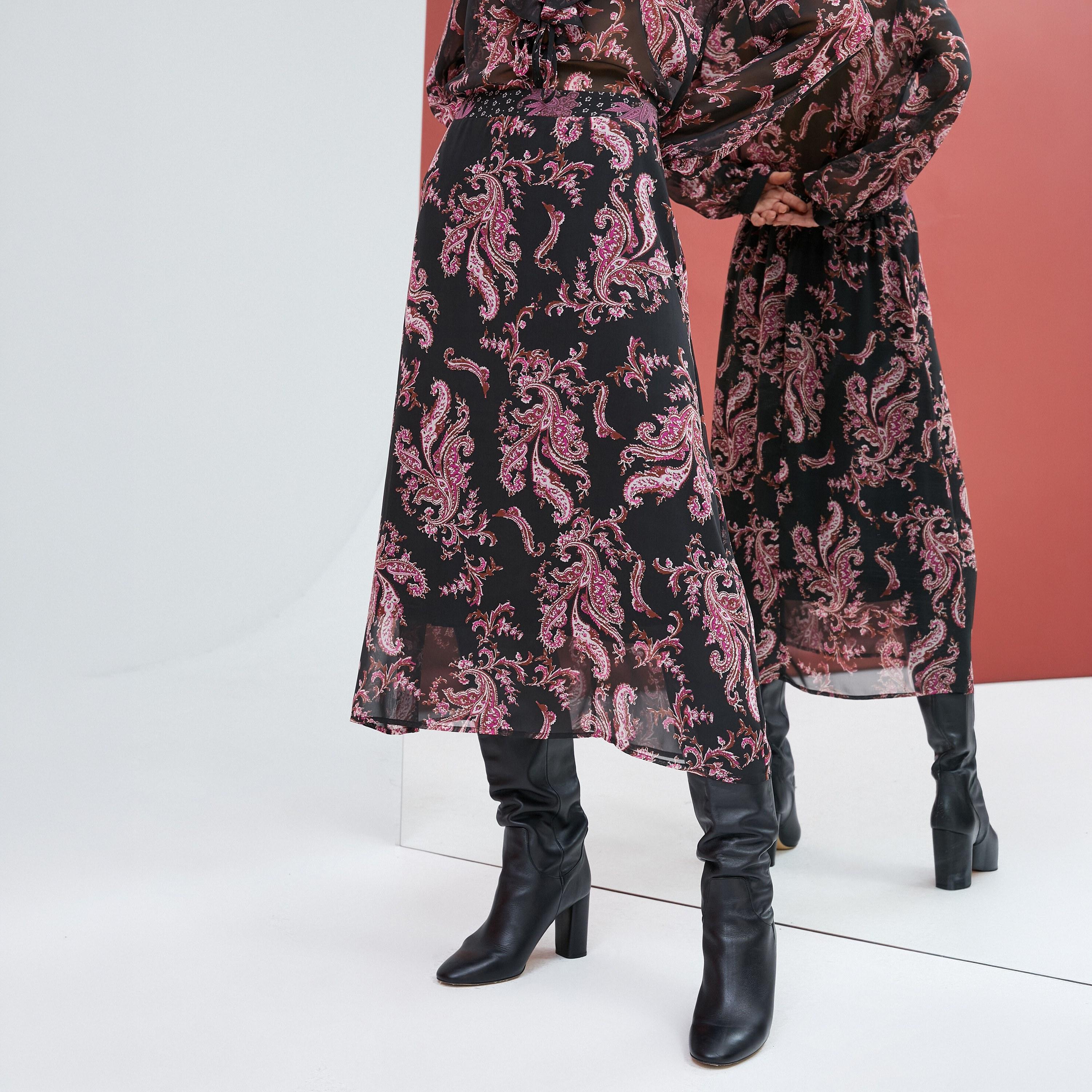 KOTON Purple Paisley Print Chiffon A-Line Women's Skirt-women-clothing-bottoms-skirts-image-1