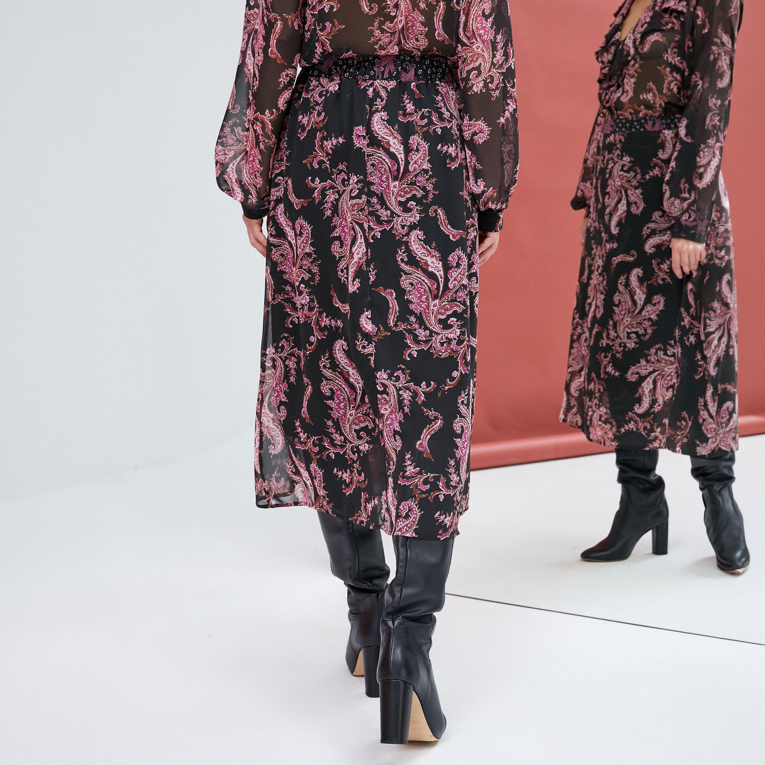 KOTON Purple Paisley Print Chiffon A-Line Women's Skirt-women-clothing-bottoms-skirts-image-3