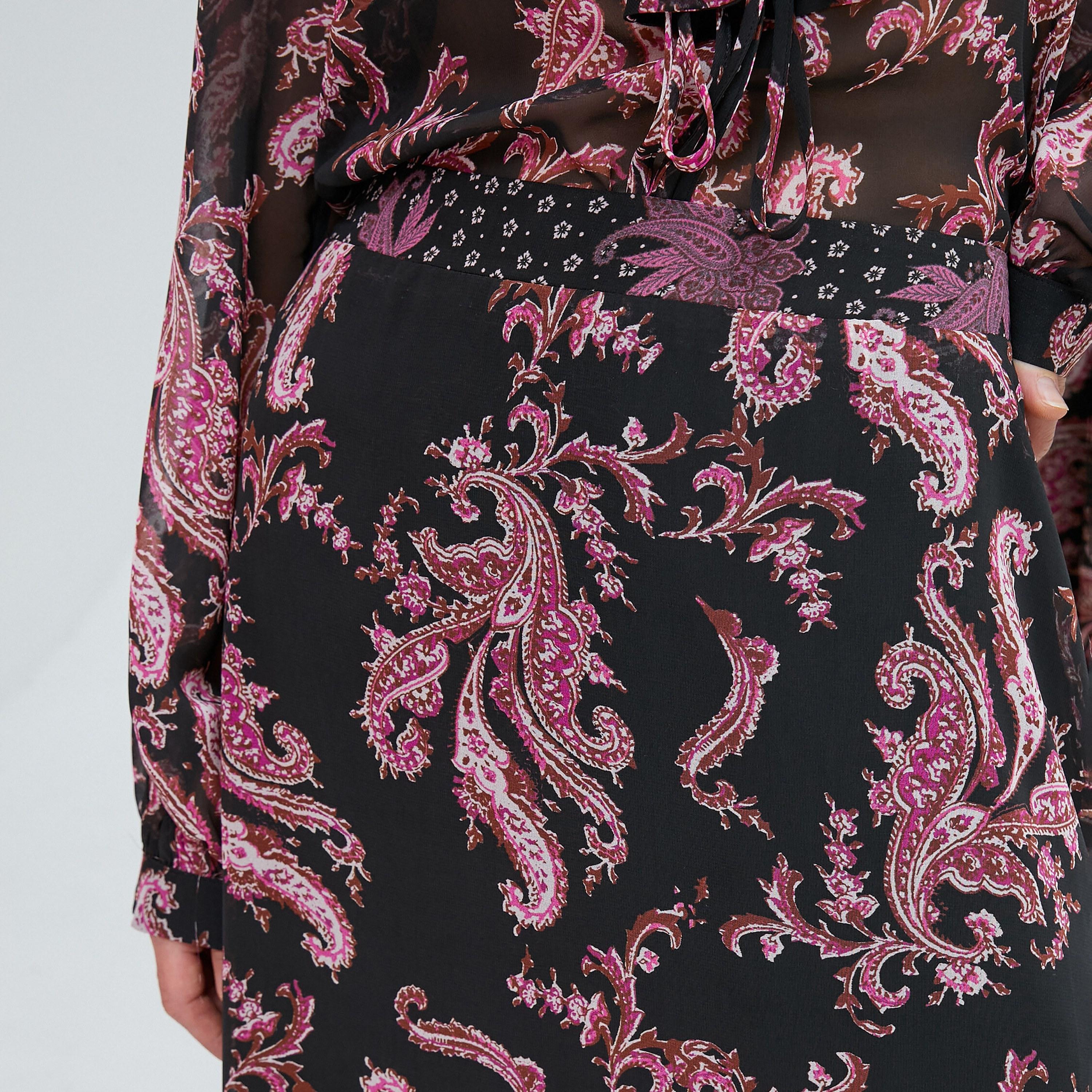 KOTON Purple Paisley Print Chiffon A-Line Women's Skirt-women-clothing-bottoms-skirts-image-4