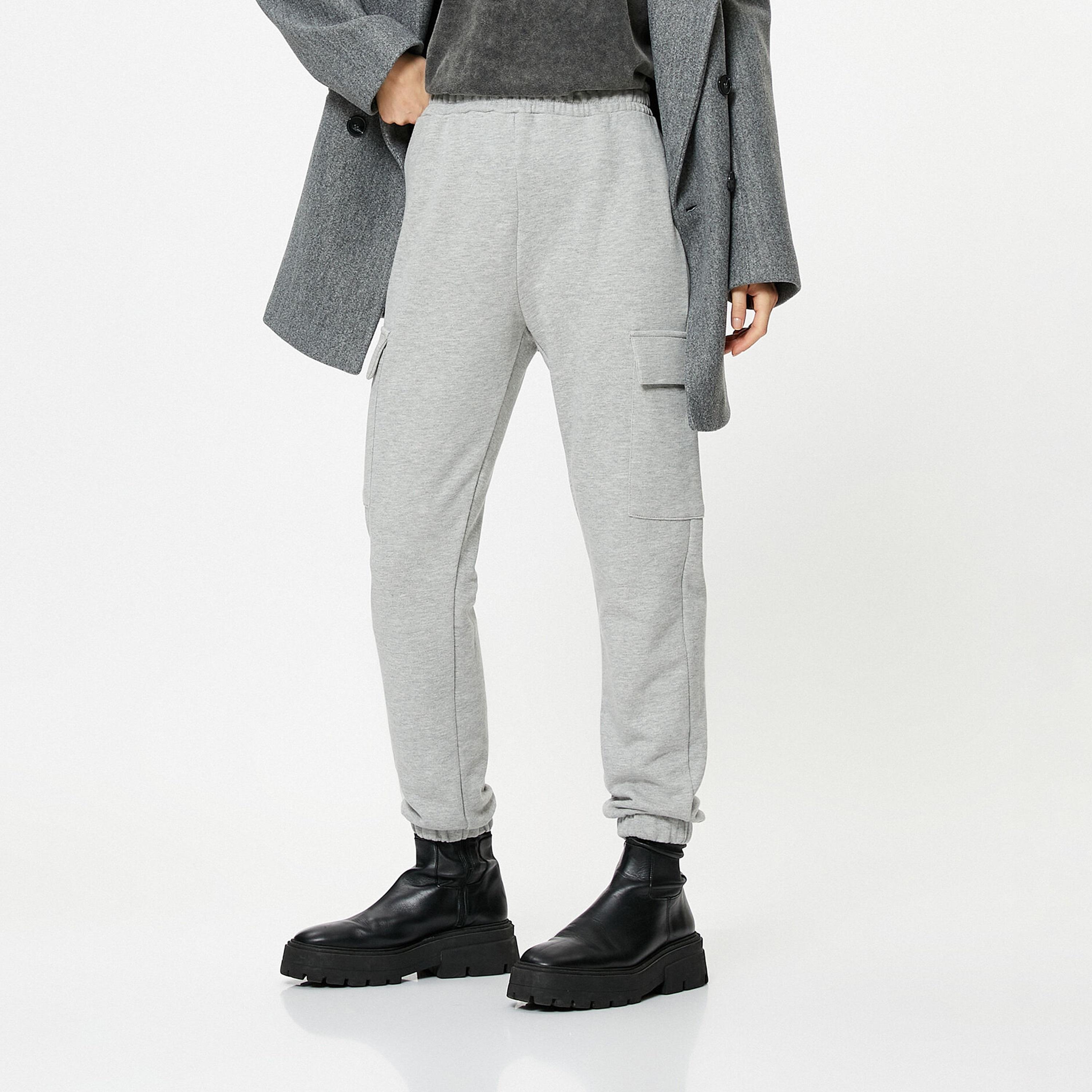 KOTON Grey Heathered Elasticated Waist Cargo Women's Sweatpants-women-clothing-bottoms-joggers-image-1