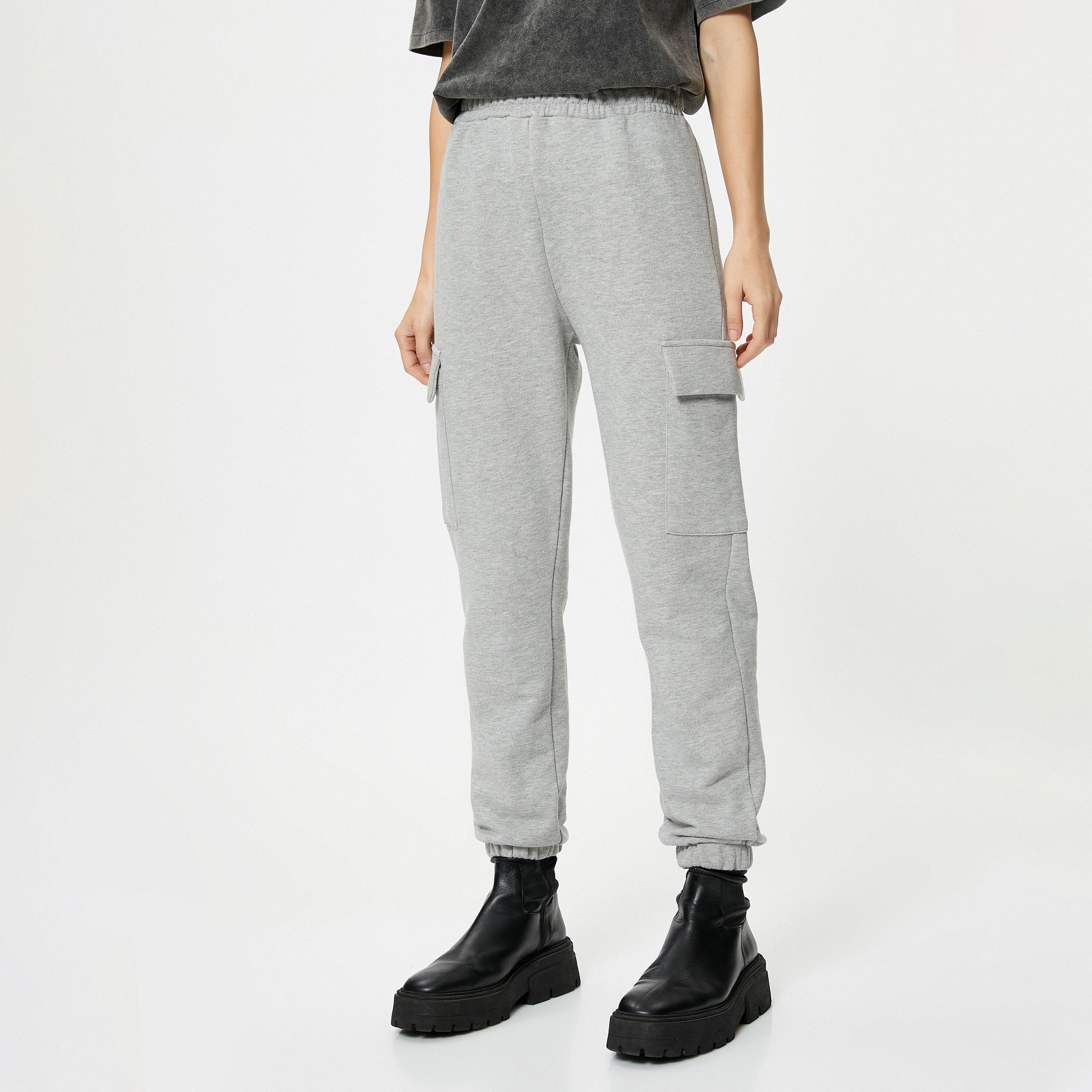 KOTON Grey Heathered Elasticated Waist Cargo Women's Sweatpants-women-clothing-bottoms-joggers-image-3