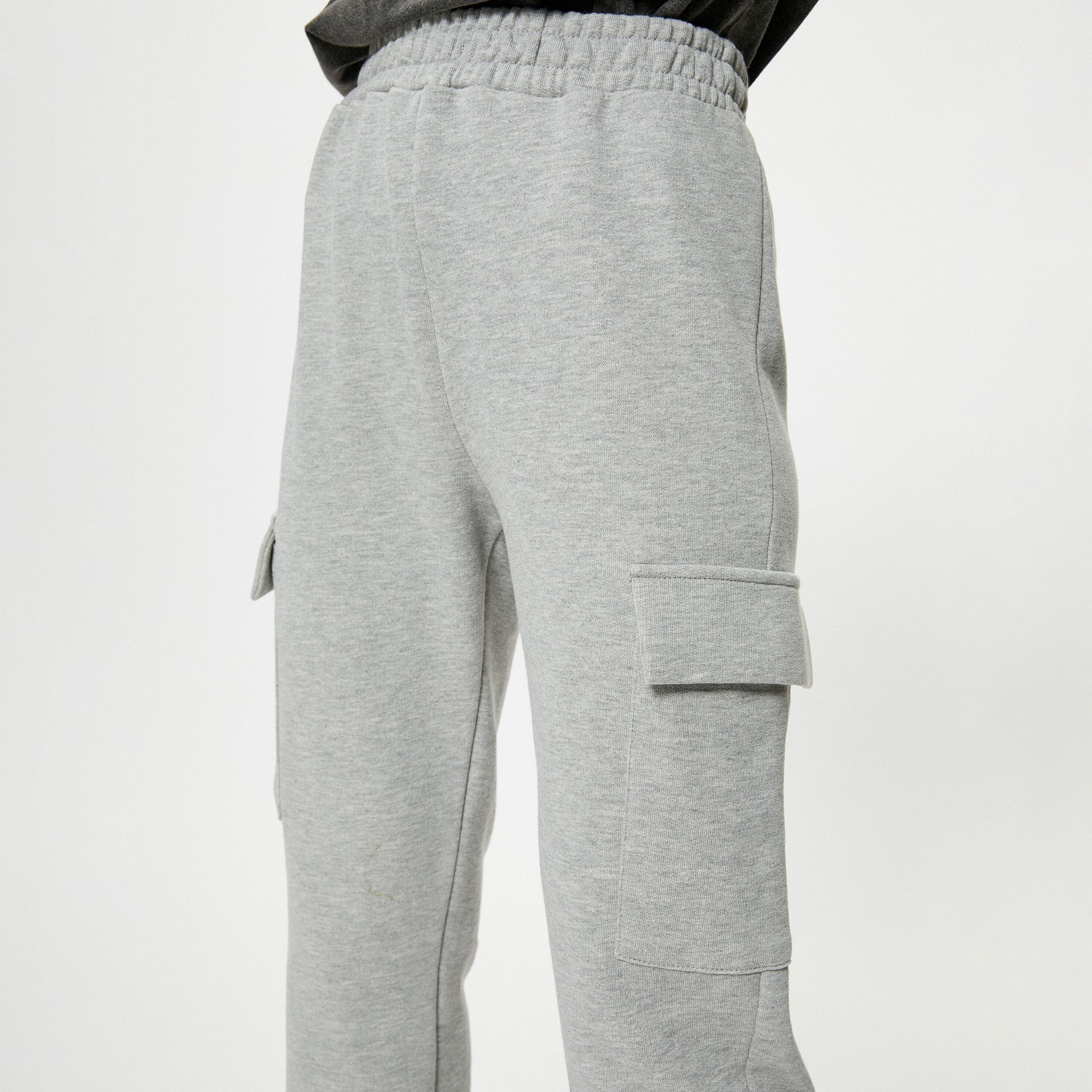 بنطال رياضي كارجو (ترينينغ) نسائي بخصر مطاطي بلون رمادي ميلانج من كوتون-women-clothing-bottoms-joggers-image-1