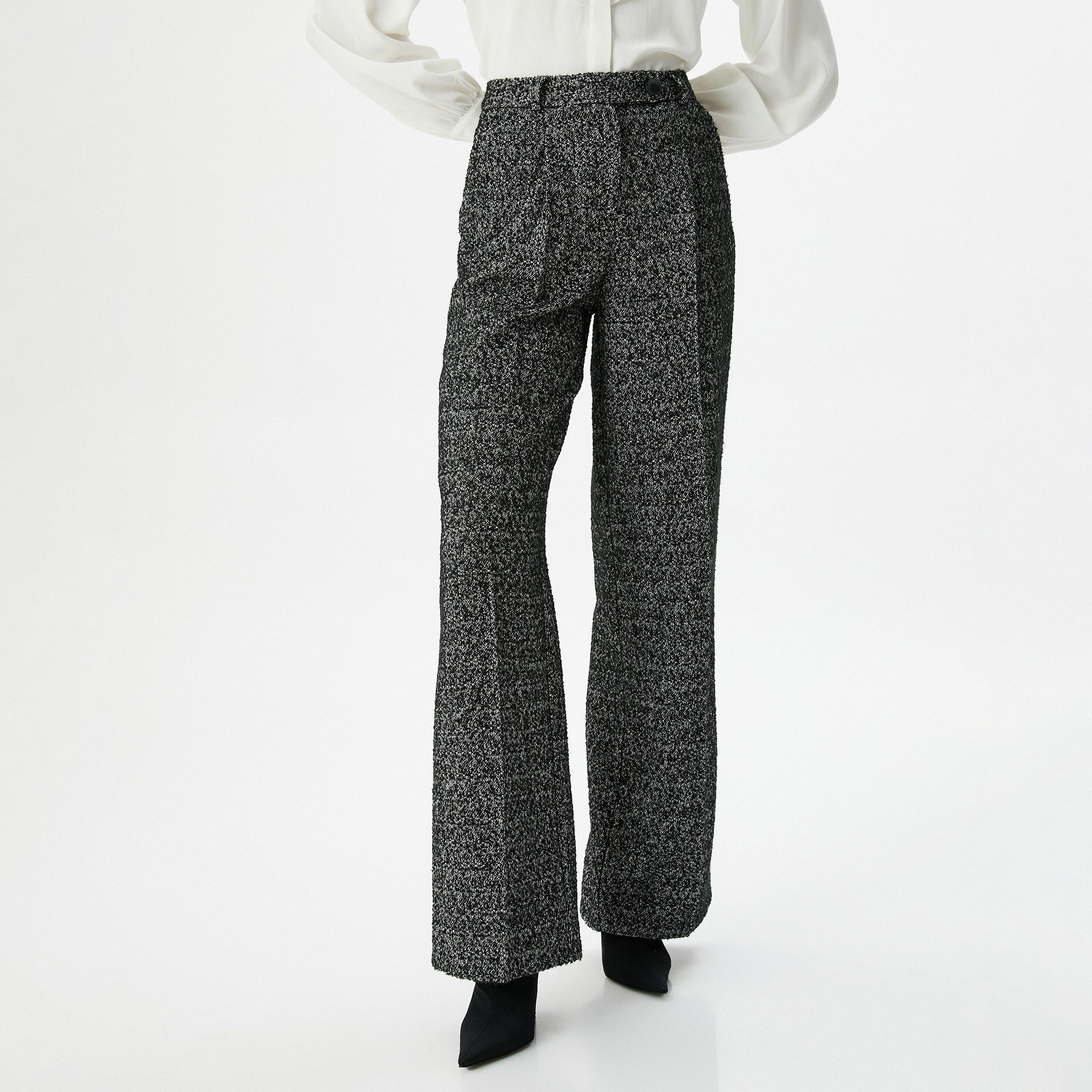 KOTON Charcoal Textured Zip Fly Wide Leg Women's Trousers-women-clothing-bottoms-trousers-image-1