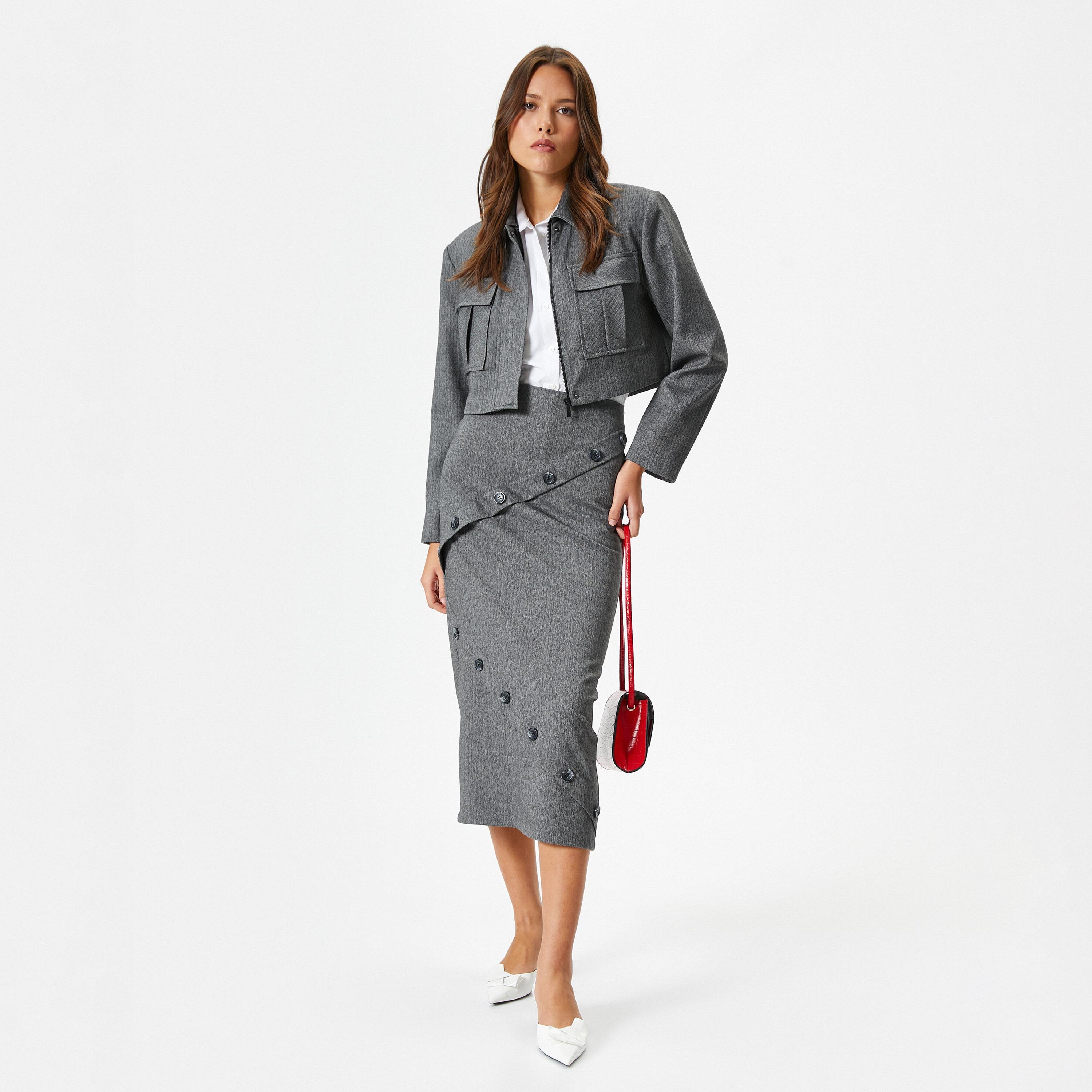 تنورة بينسل نسائية بنقشة هيرنغ بون بلون رمادي من كوتون-women-clothing-bottoms-skirts-image-2