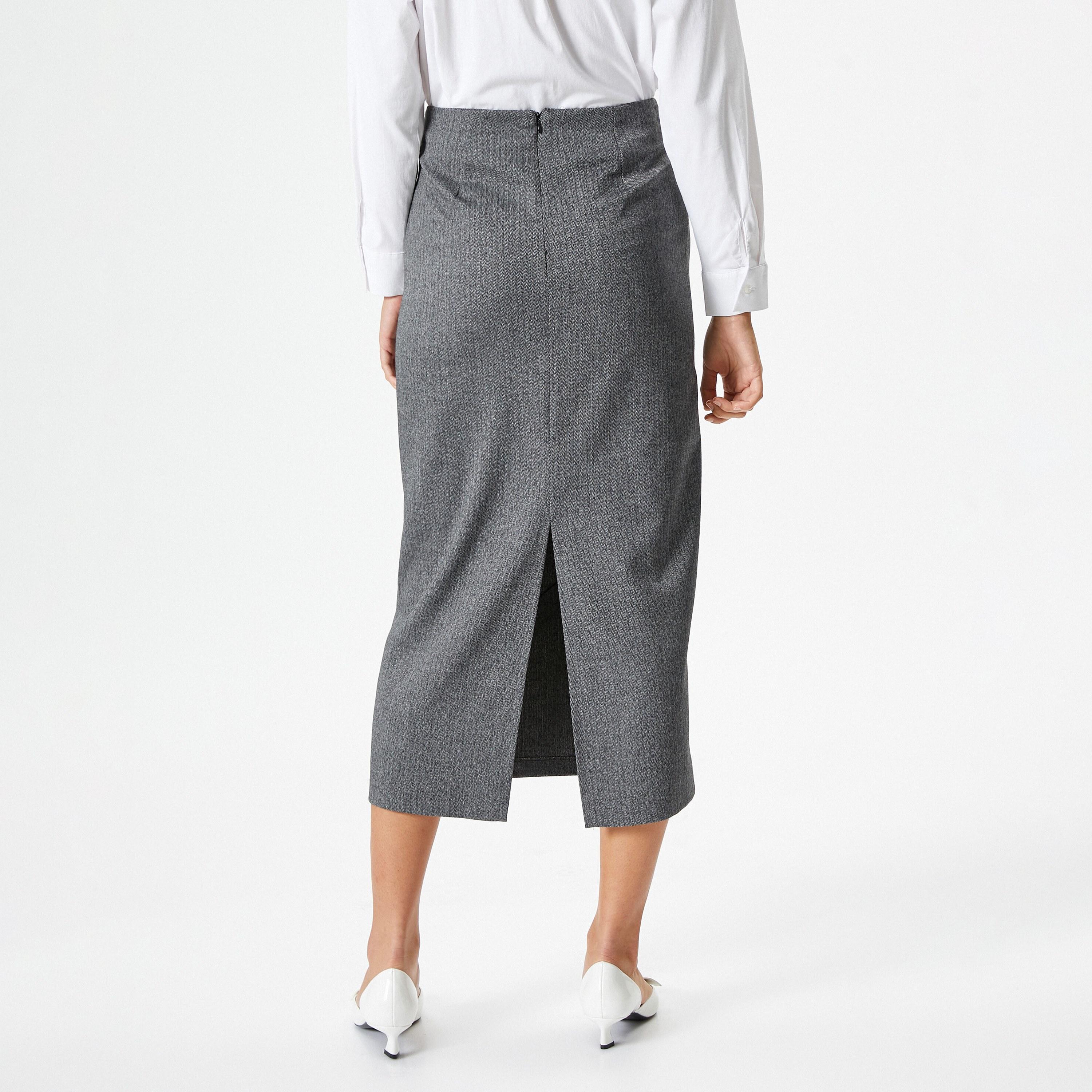 تنورة بينسل نسائية بنقشة هيرنغ بون بلون رمادي من كوتون-women-clothing-bottoms-skirts-image-3