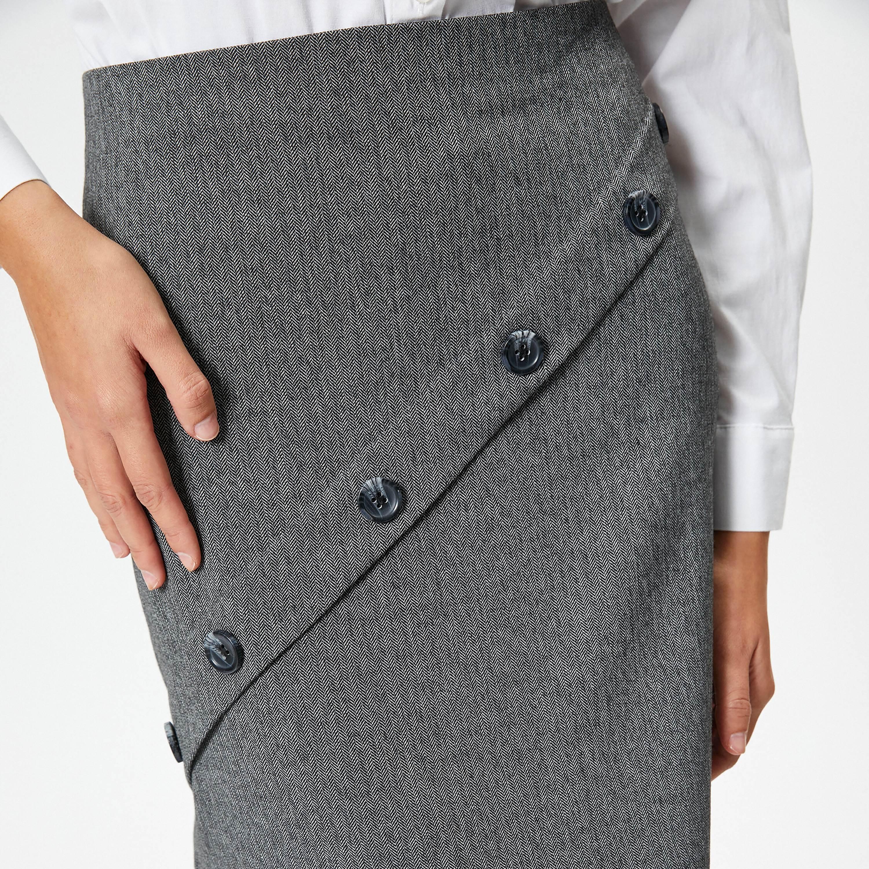 تنورة بينسل نسائية بنقشة هيرنغ بون بلون رمادي من كوتون-women-clothing-bottoms-skirts-image-4