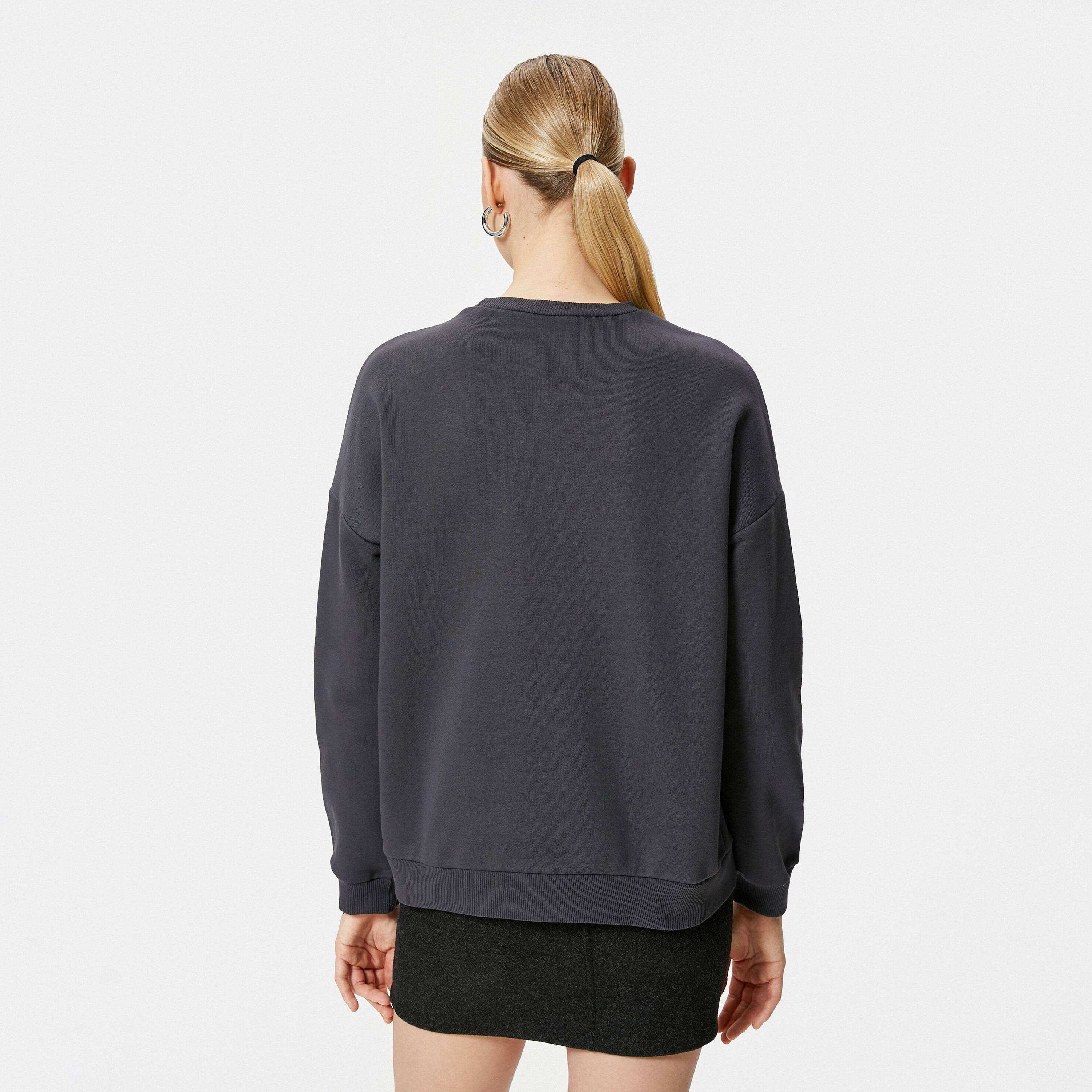 KOTON Charcoal Glitter Embroidered Dropped Sleeves Women's Sweatshirt-women-clothing-hoodiesandsweatshirts-sweatshirts-image-3