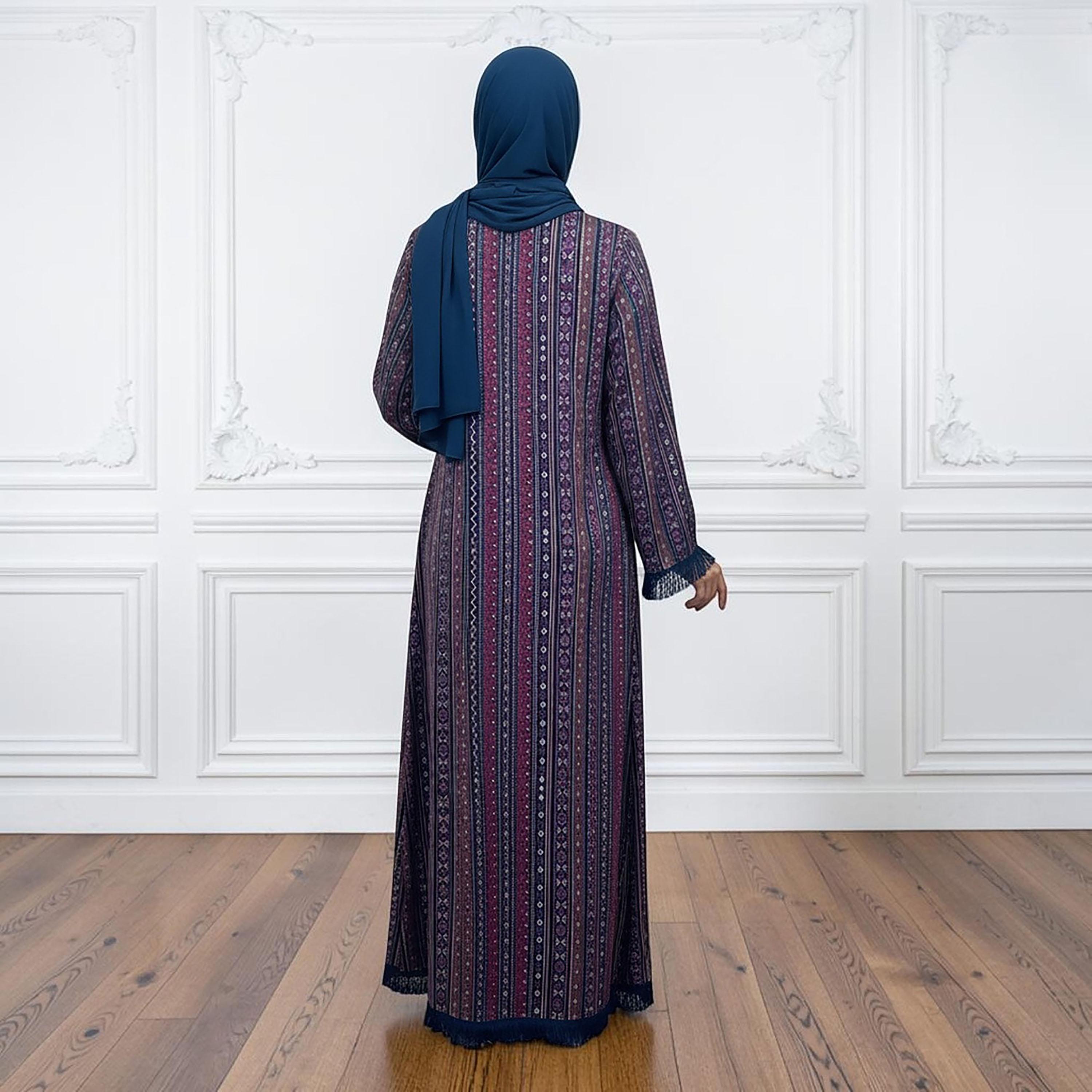 Nukhbaa Multicolour Geometric Print Flared Sleeves Women's Abaya with Hijab-women-arabicclothing-abayas-image-4