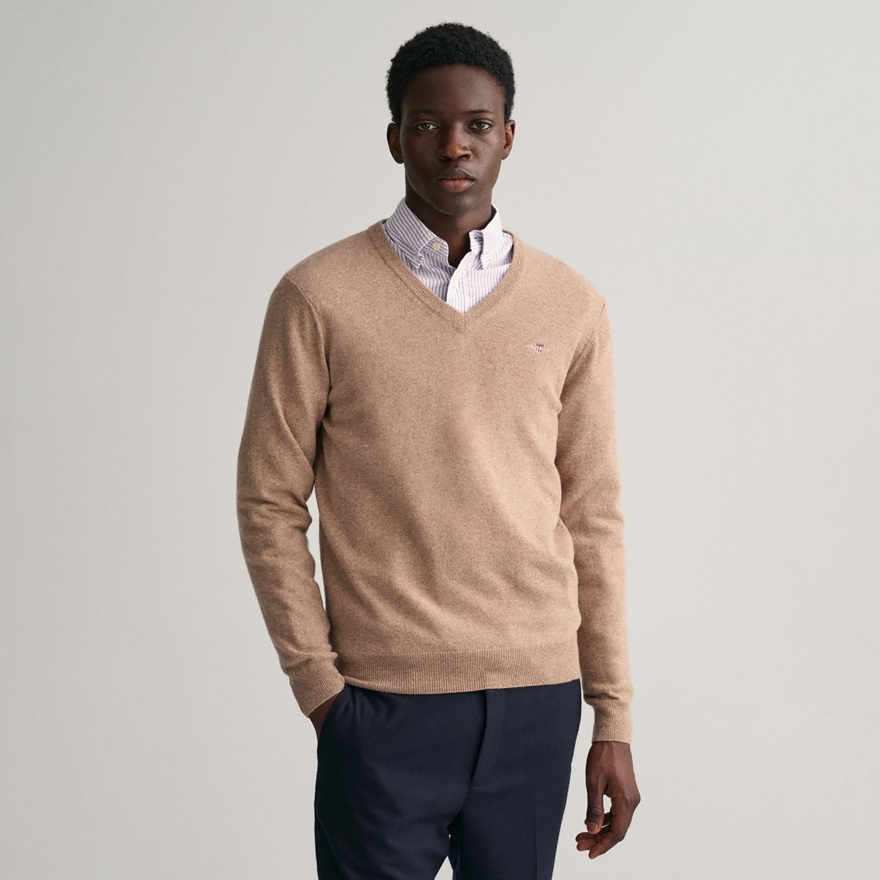 Gant Logo Detail V-Neck Long Sleeves Sweater-men-clothing-sweatersandpullovers-image-1