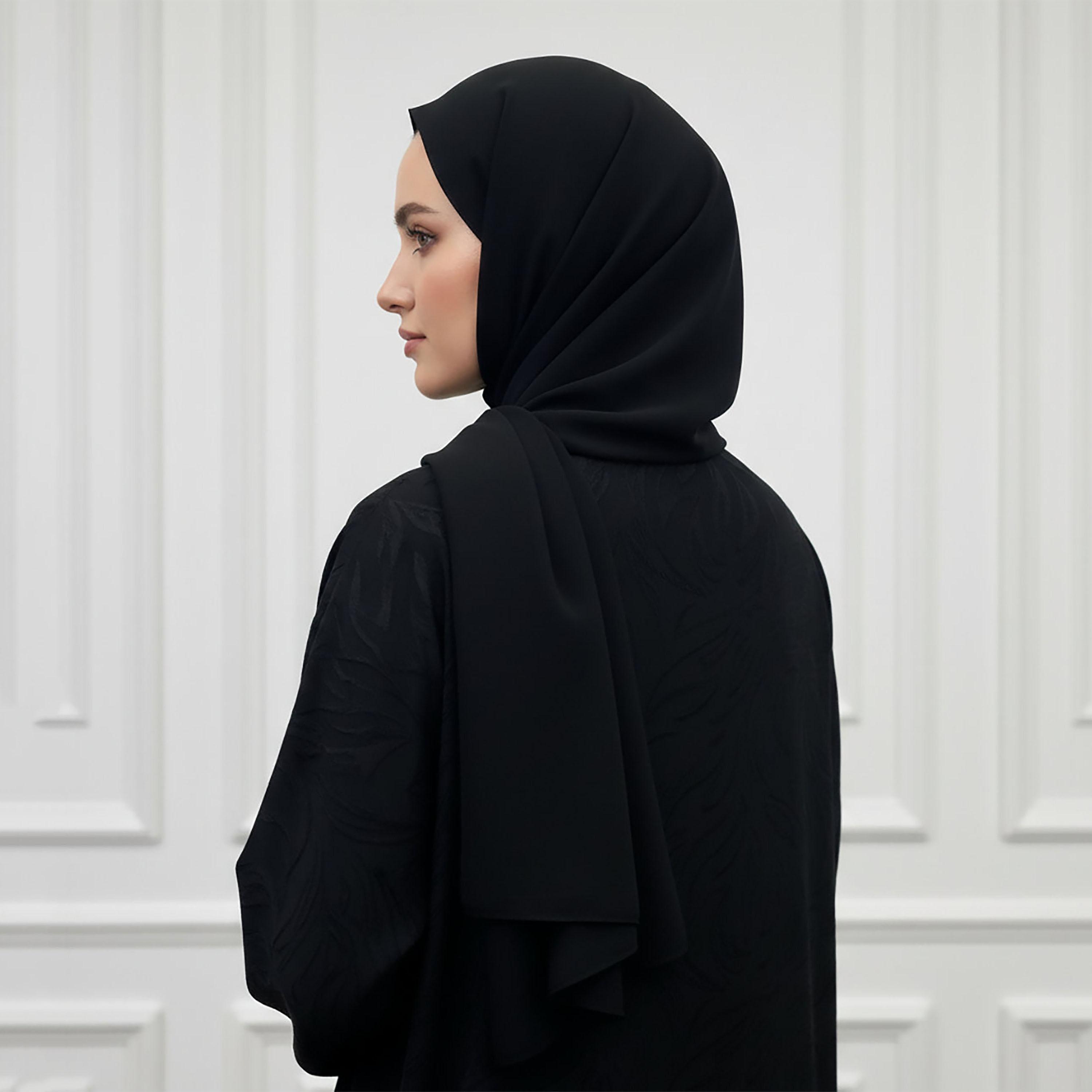 عباءة نسائية جاكار من الشيفون المزدوج بلون أسود مع حجاب من نخبة-women-arabicclothing-abayas-image-3