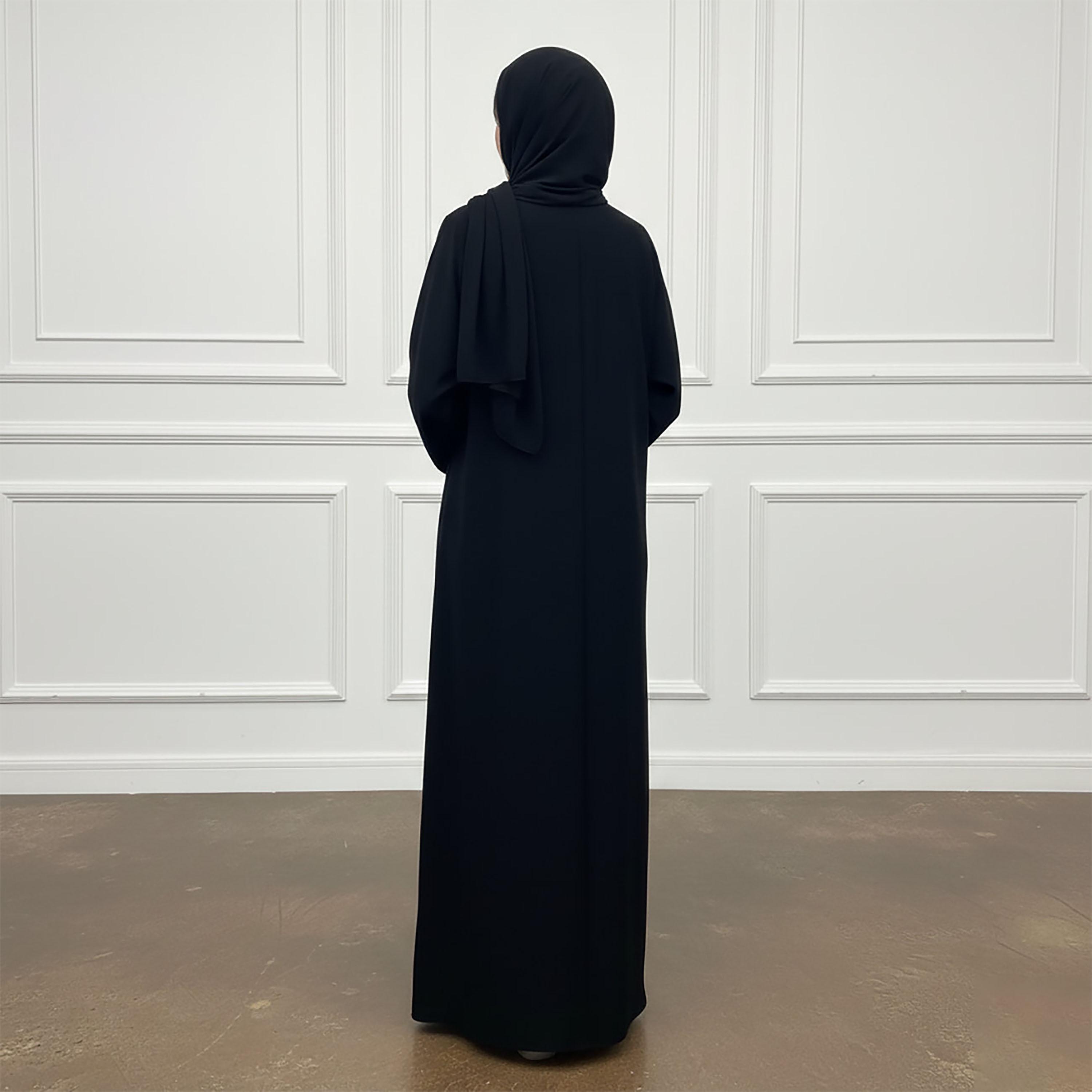 عباية نسائية بأكمام "لوس" وفتحة رقبة "سكوير" مع حجاب - رمادي من نخبة-women-arabicclothing-abayas-image-4