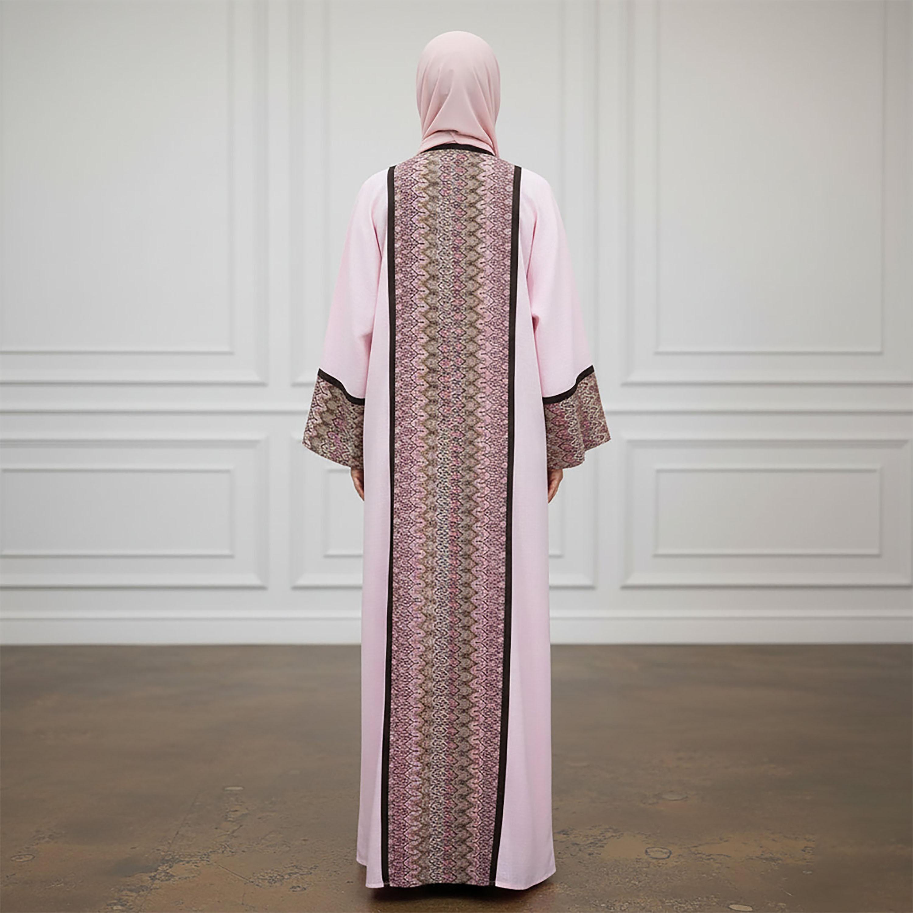 عباءة سهرة نسائية من الكتان بأكمام عريضة وتصميم أقسام متعرجة (Chevron) مع حجاب من نخبة-women-arabicclothing-abayas-image-4