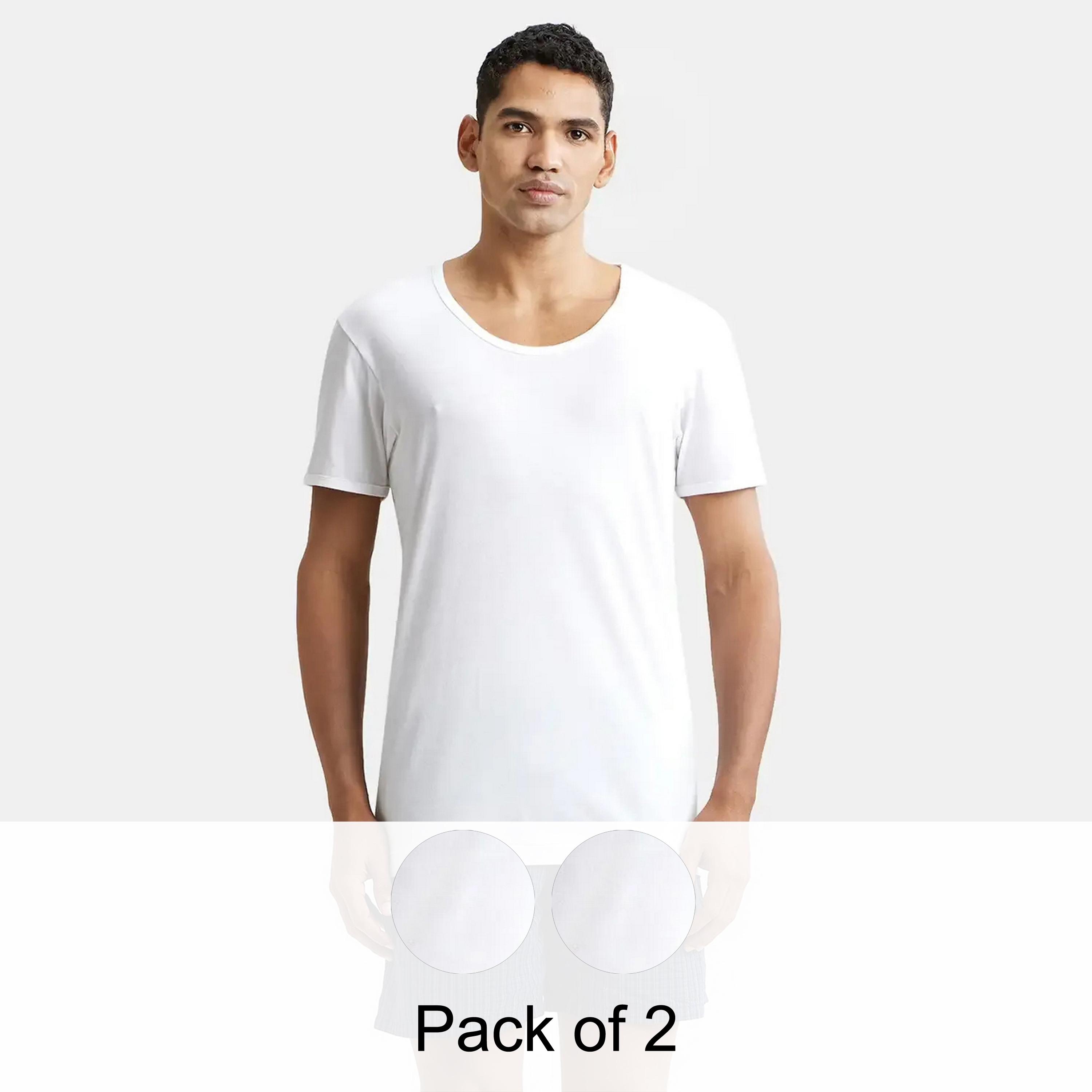 مجموعة متنوعة من قطعتين من تيشيرت داخلي سادة برقبة دائرية وأكمام قصيرة من جوكي-men-clothing-innerwear-vests-image-1