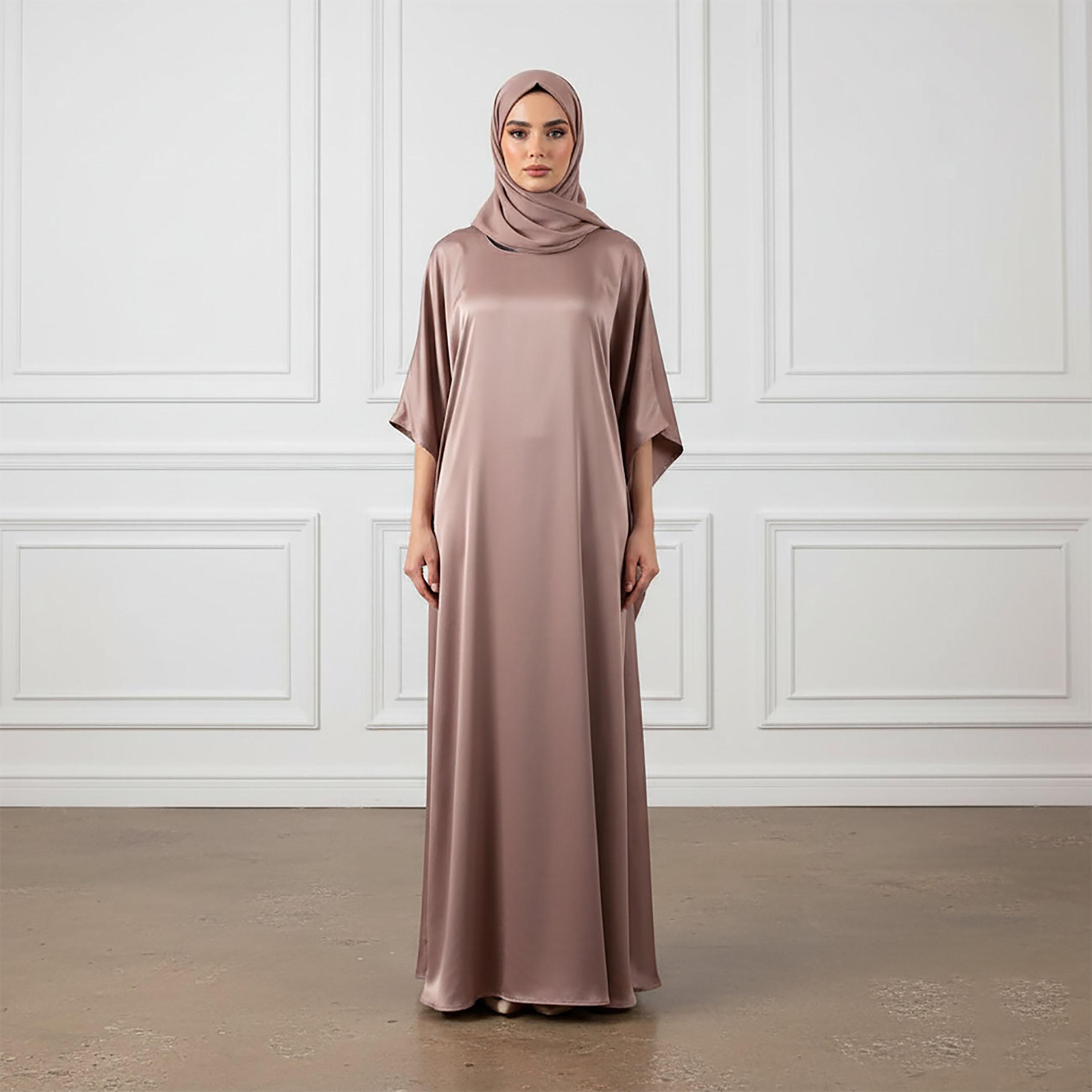 عباءة نسائية روتانا شيمر بلون بني مع حجاب من نخبة-women-arabicclothing-abayas-image-1