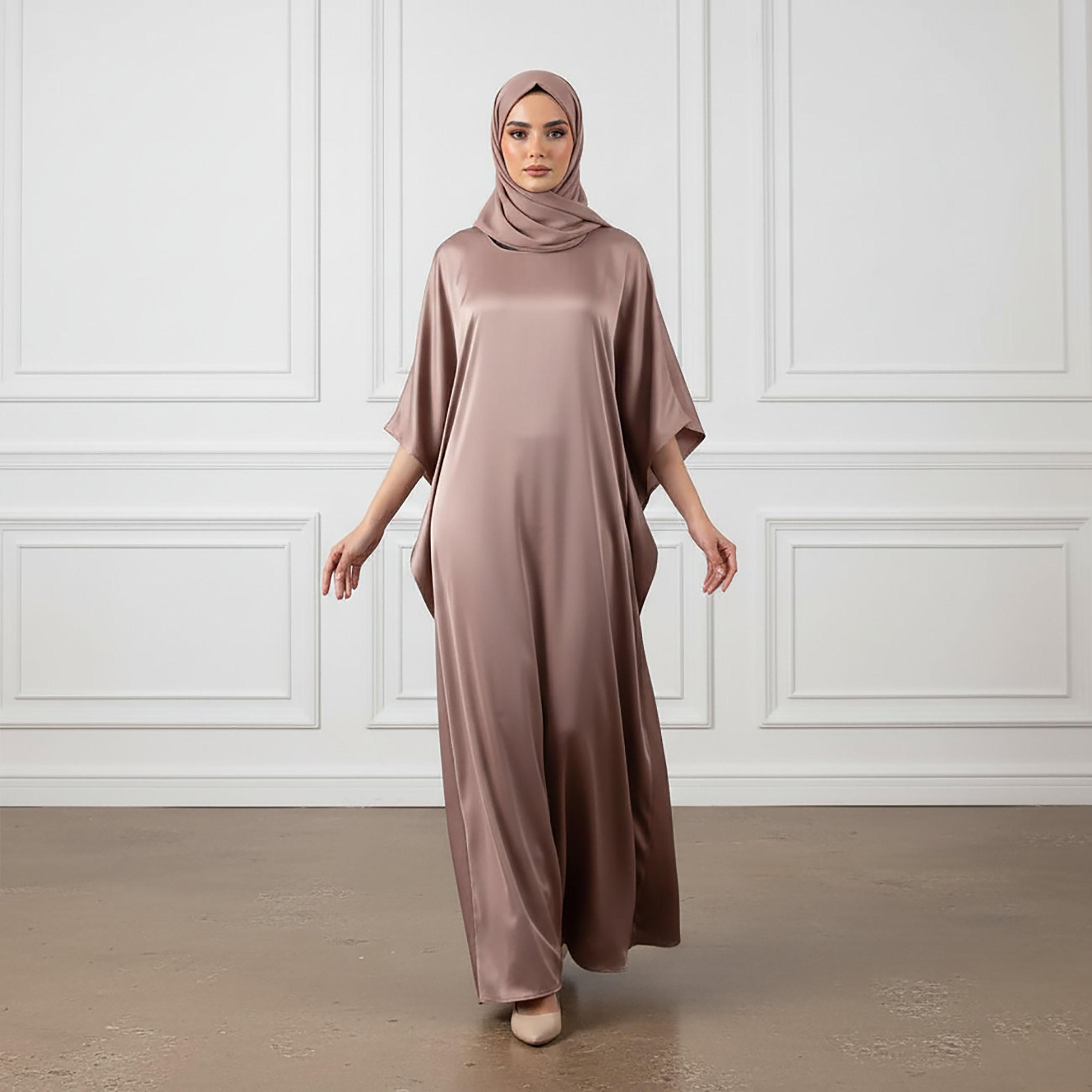 عباءة نسائية روتانا شيمر بلون بني مع حجاب من نخبة-women-arabicclothing-abayas-image-2