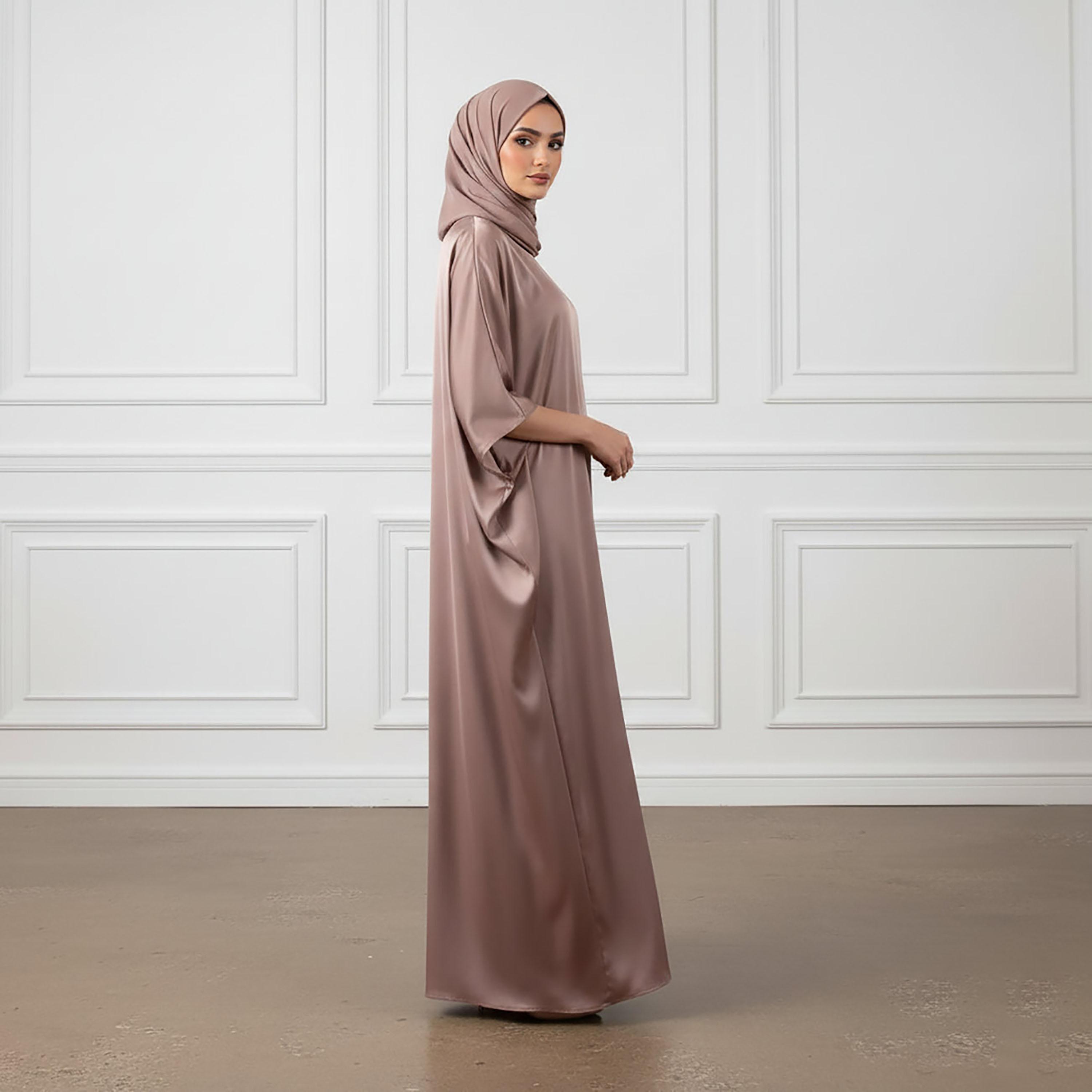 عباءة نسائية روتانا شيمر بلون بني مع حجاب من نخبة-women-arabicclothing-abayas-image-3