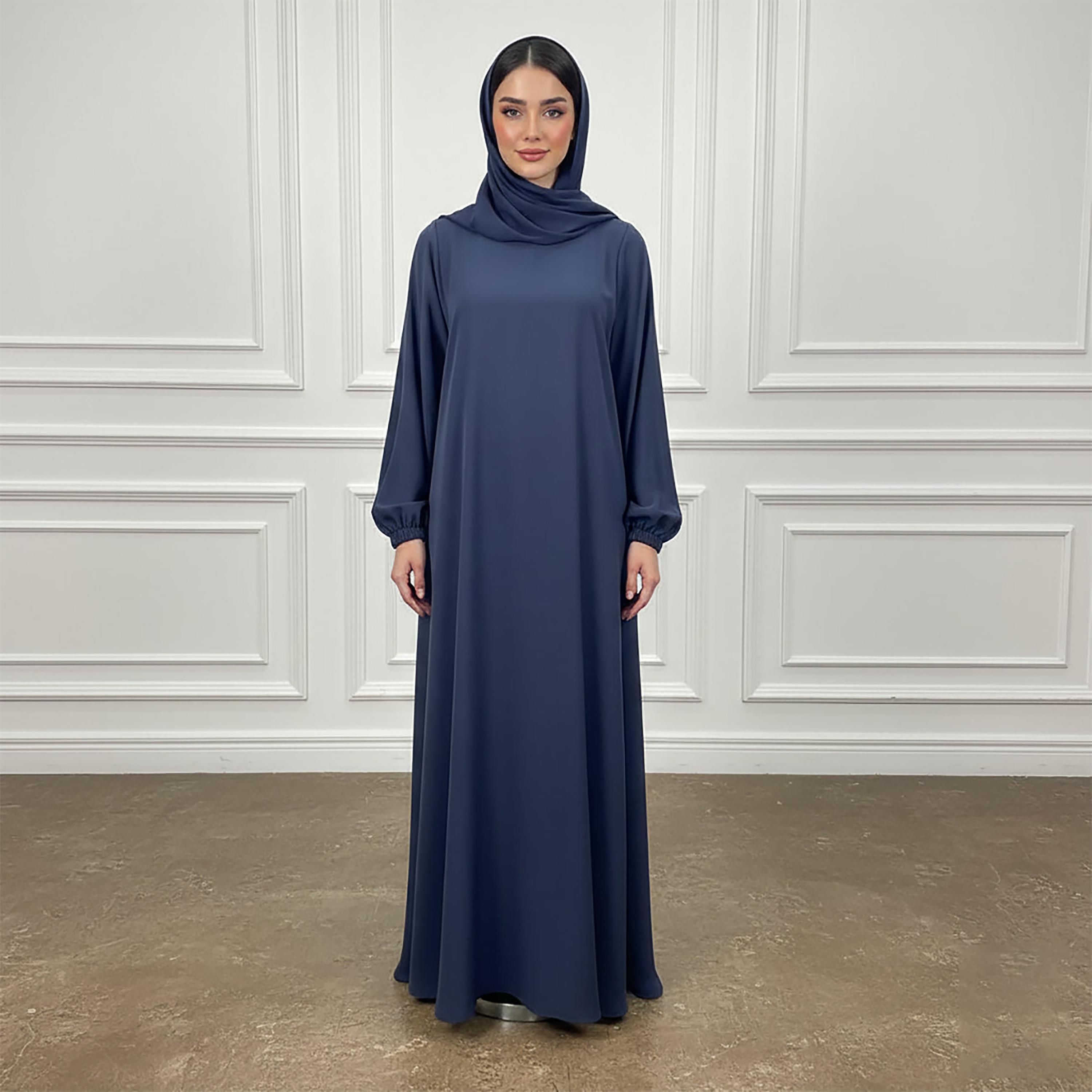 عباءة نسائية كلوش من قماش الندى بأكمام ذات أساور مرنة مع حجاب من نخبة-women-arabicclothing-abayas-image-1