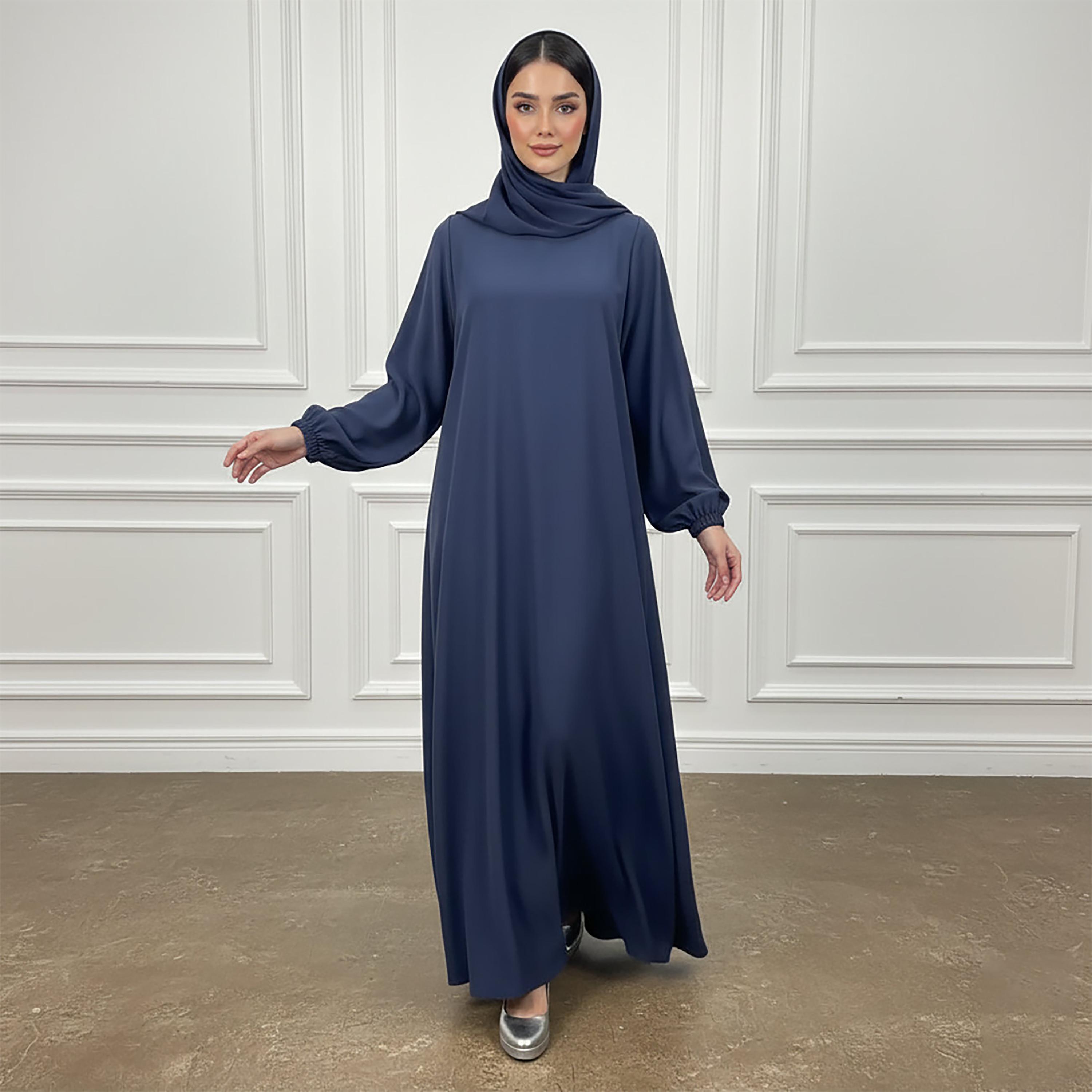 عباءة نسائية كلوش من قماش الندى بأكمام ذات أساور مرنة مع حجاب من نخبة-women-arabicclothing-abayas-image-3