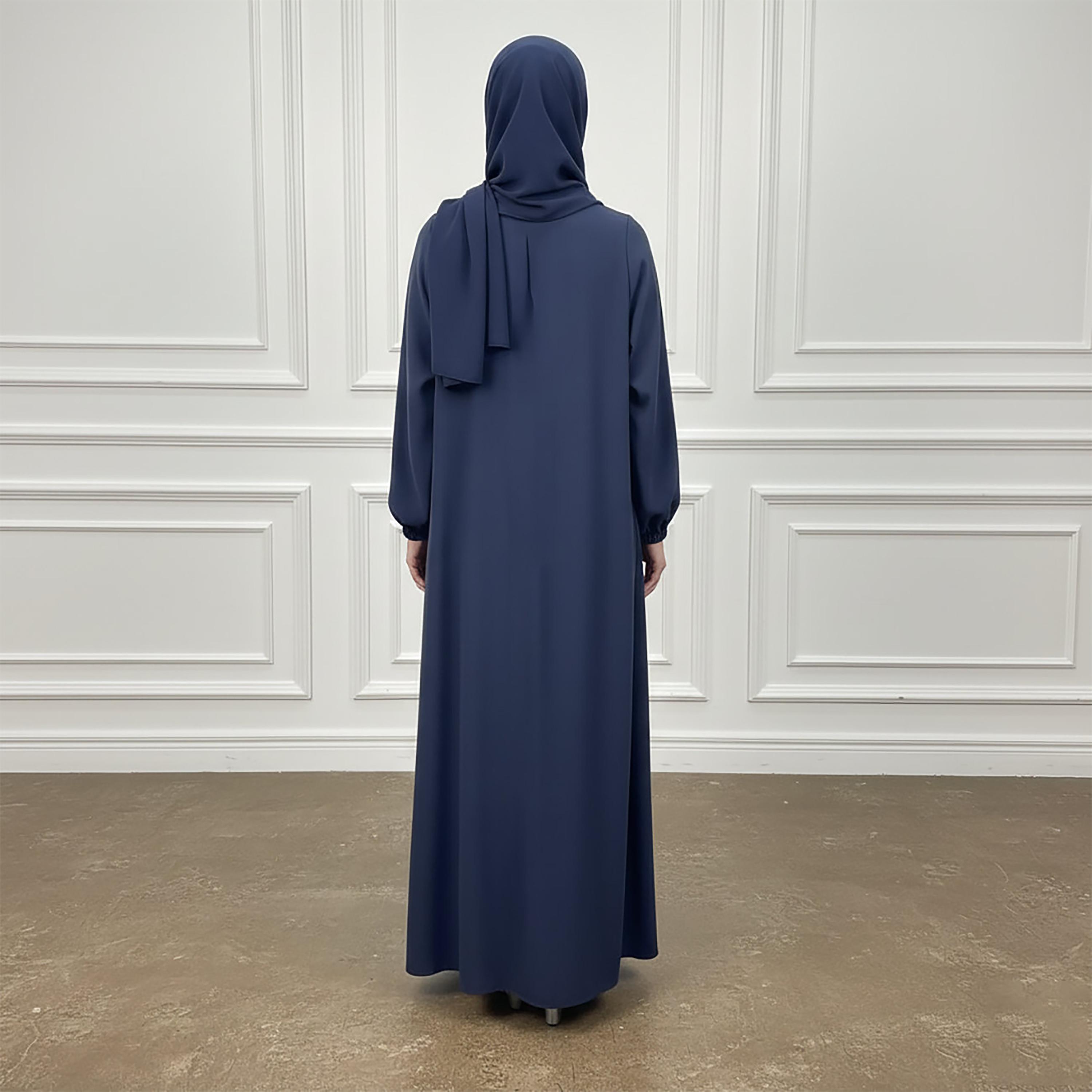 عباءة نسائية كلوش من قماش الندى بأكمام ذات أساور مرنة مع حجاب من نخبة-women-arabicclothing-abayas-image-4