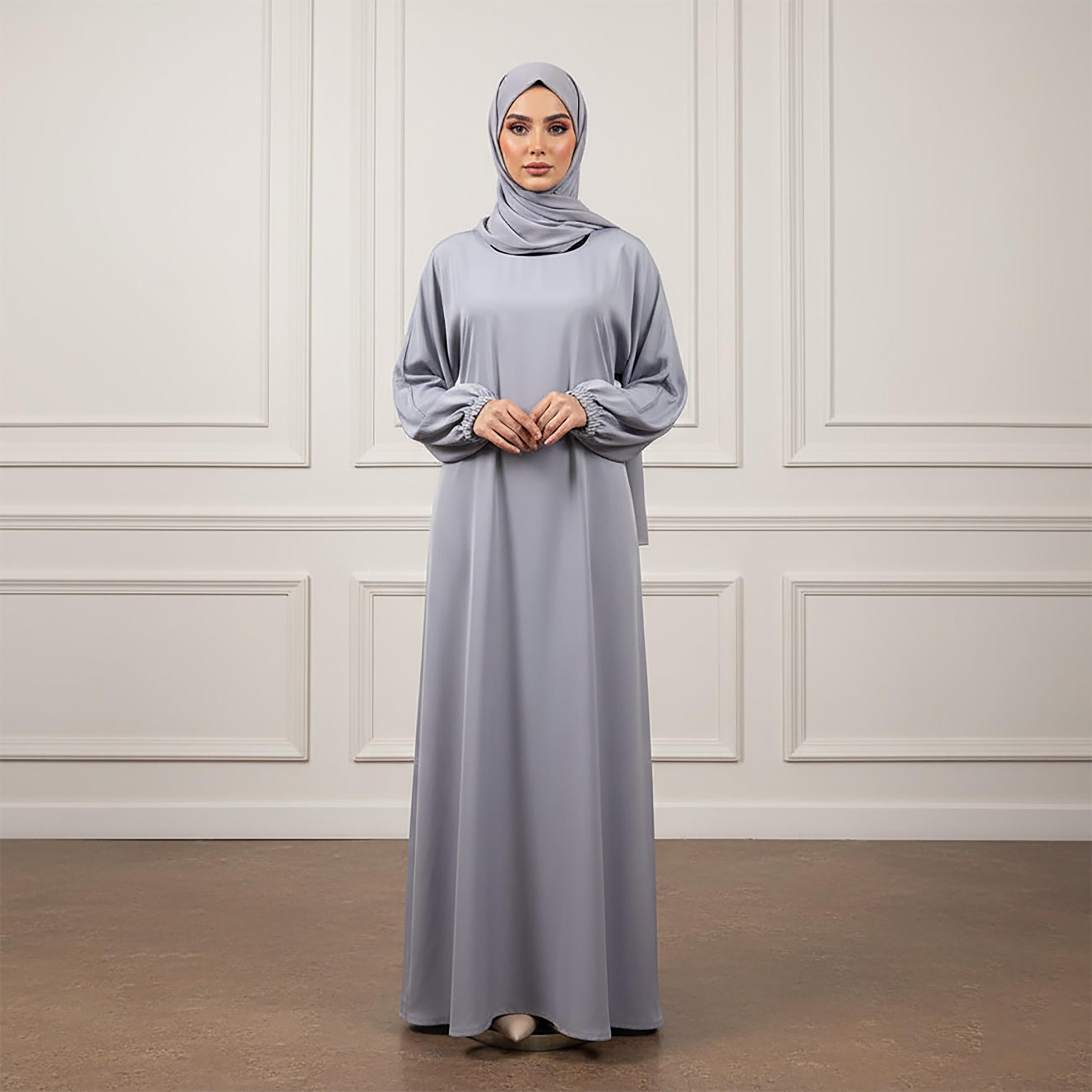 عباءة نسائية كلوش من قماش الندى بأكمام ذات أساور مرنة مع حجاب من نخبة-women-arabicclothing-abayas-image-1