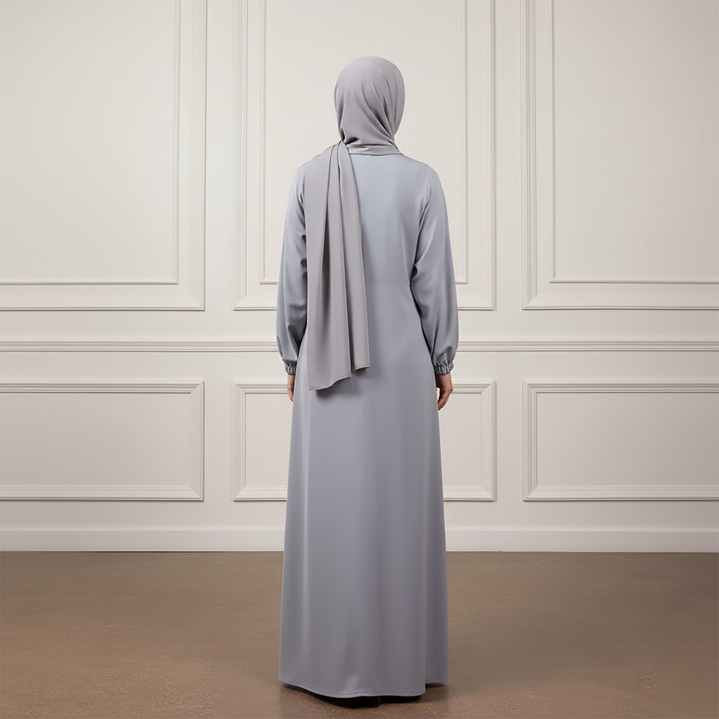 عباءة نسائية كلوش من قماش الندى بأكمام ذات أساور مرنة مع حجاب من نخبة-women-arabicclothing-abayas-image-4