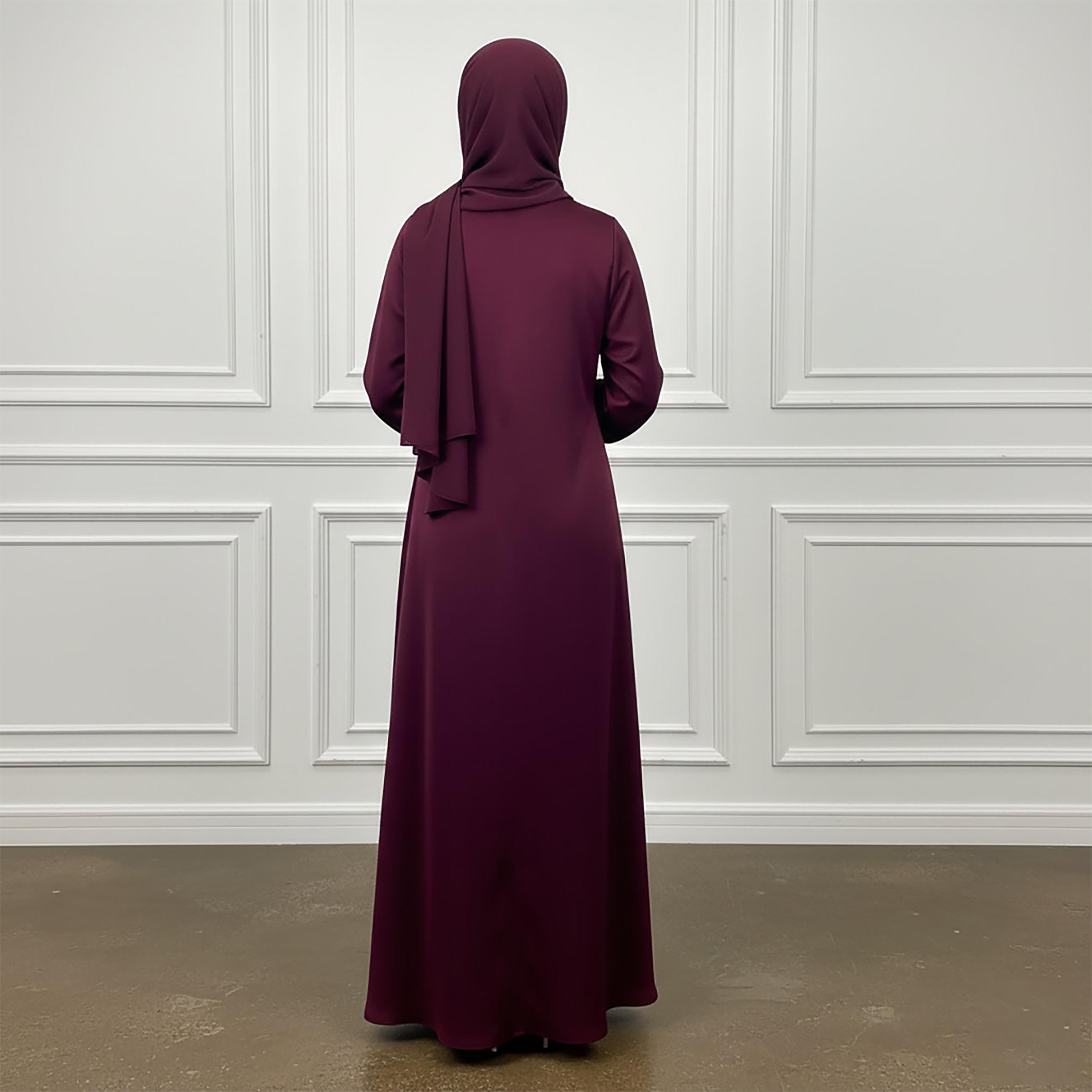 عباءة نسائية كلوش من قماش الندى بأكمام ذات أساور مرنة مع حجاب من نخبة-women-arabicclothing-abayas-image-4