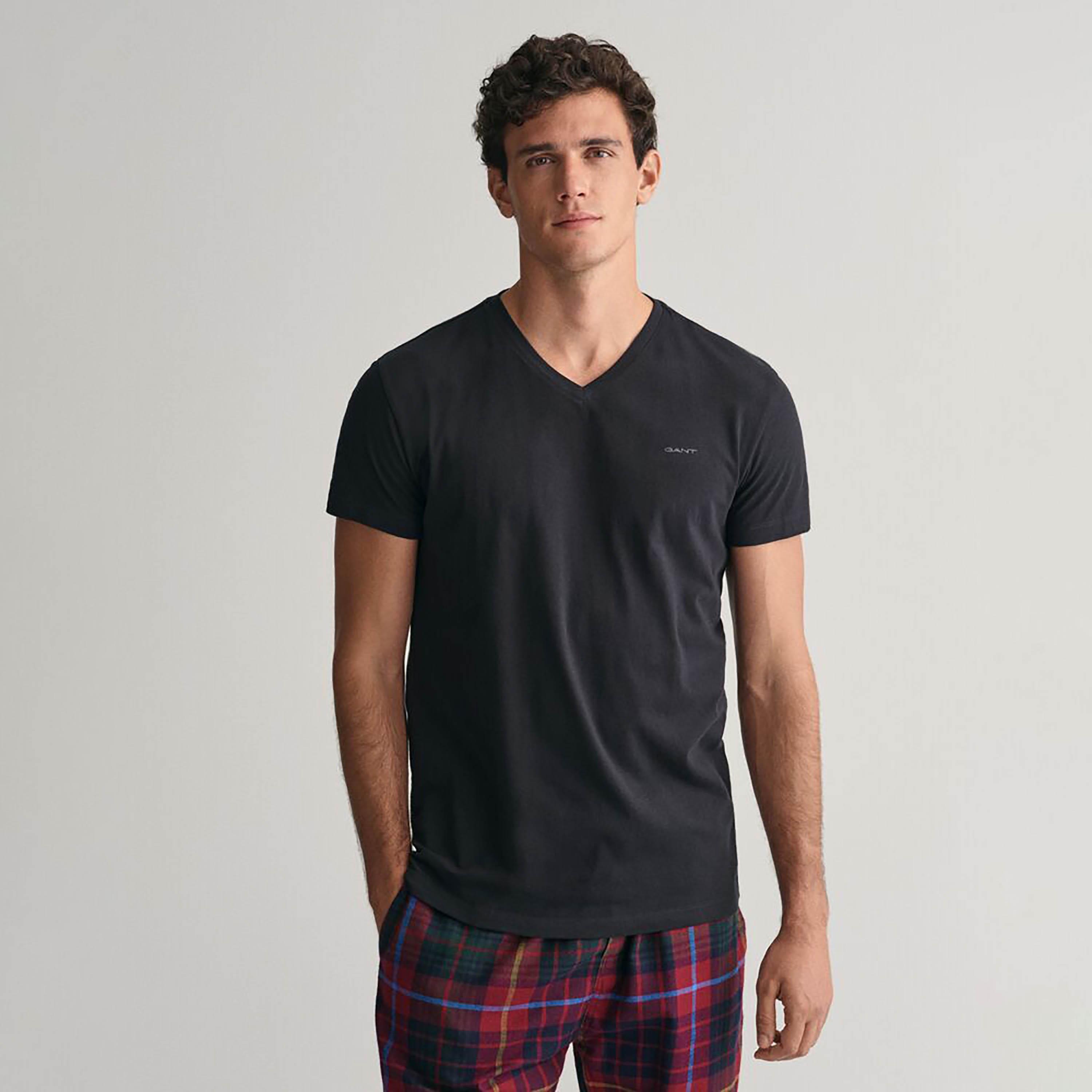 Gant Plain Regular Fit Short Sleeves V-Neck Men's T-Shirt-men-clothing-tshirtsandpolos-tshirts-image-2