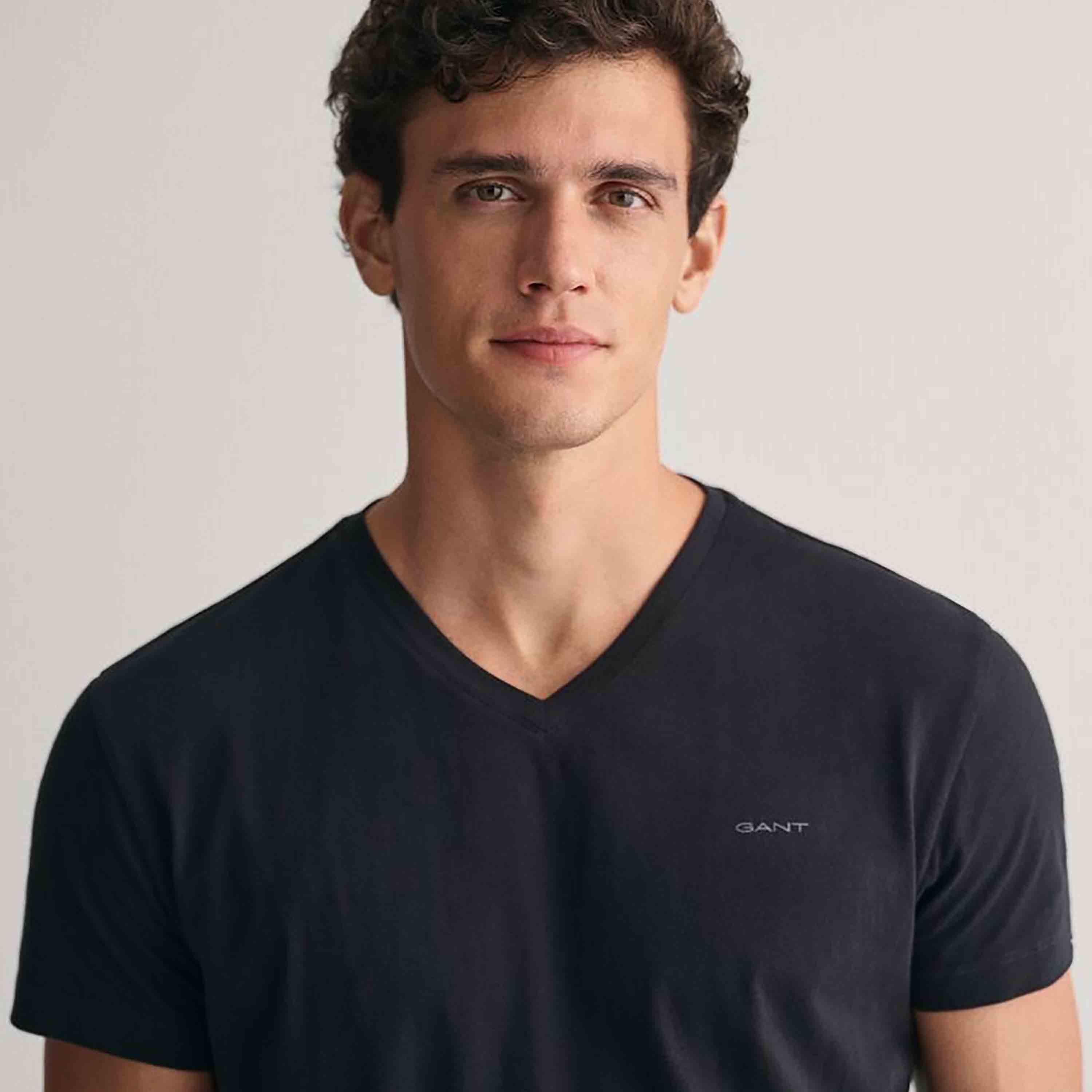 Gant Plain Regular Fit Short Sleeves V-Neck Men's T-Shirt-men-clothing-tshirtsandpolos-tshirts-image-4
