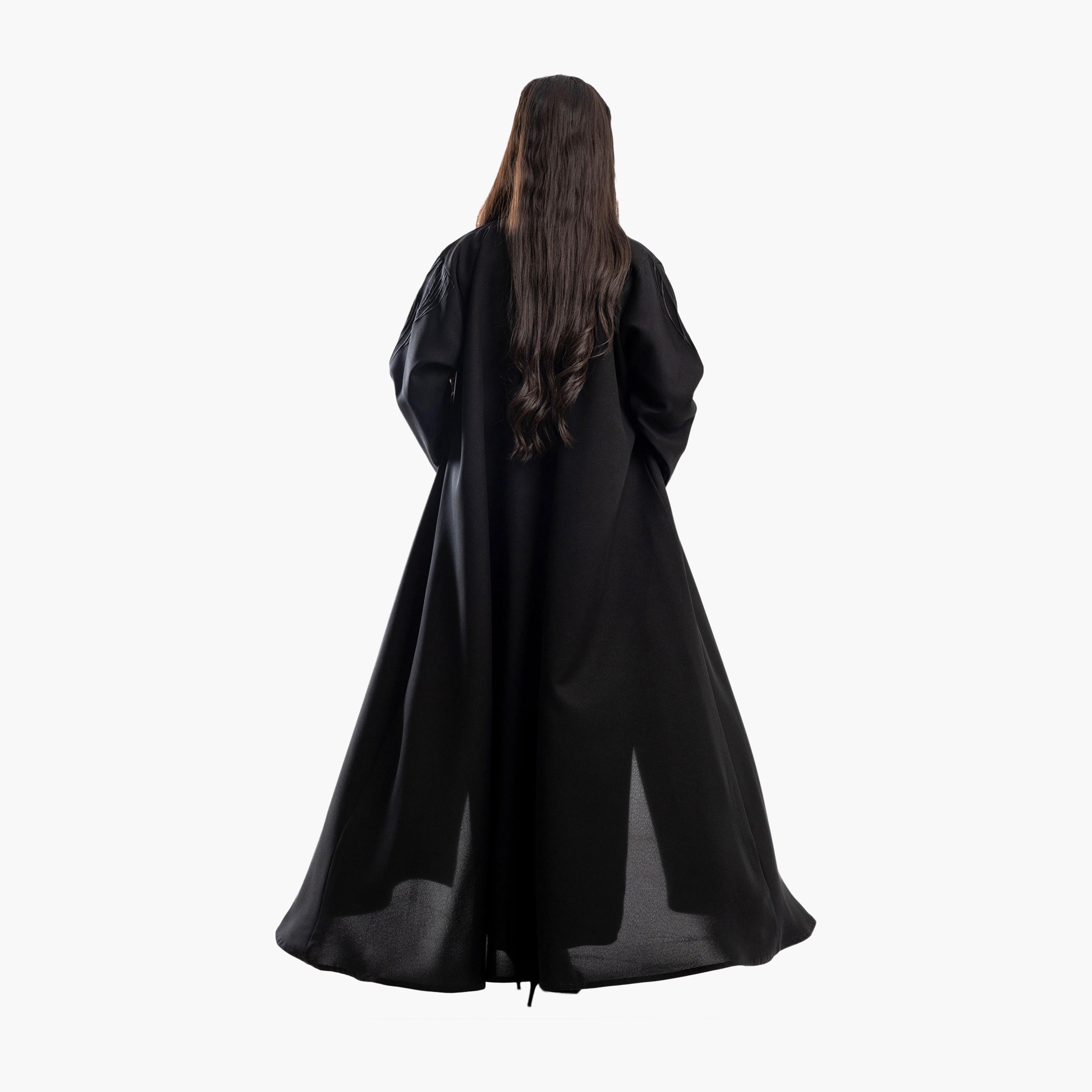 Zahiyh Black Embroidered Lapel Collar Formal Flared Blazer Style Abaya-women-arabicclothing-abayas-image-4