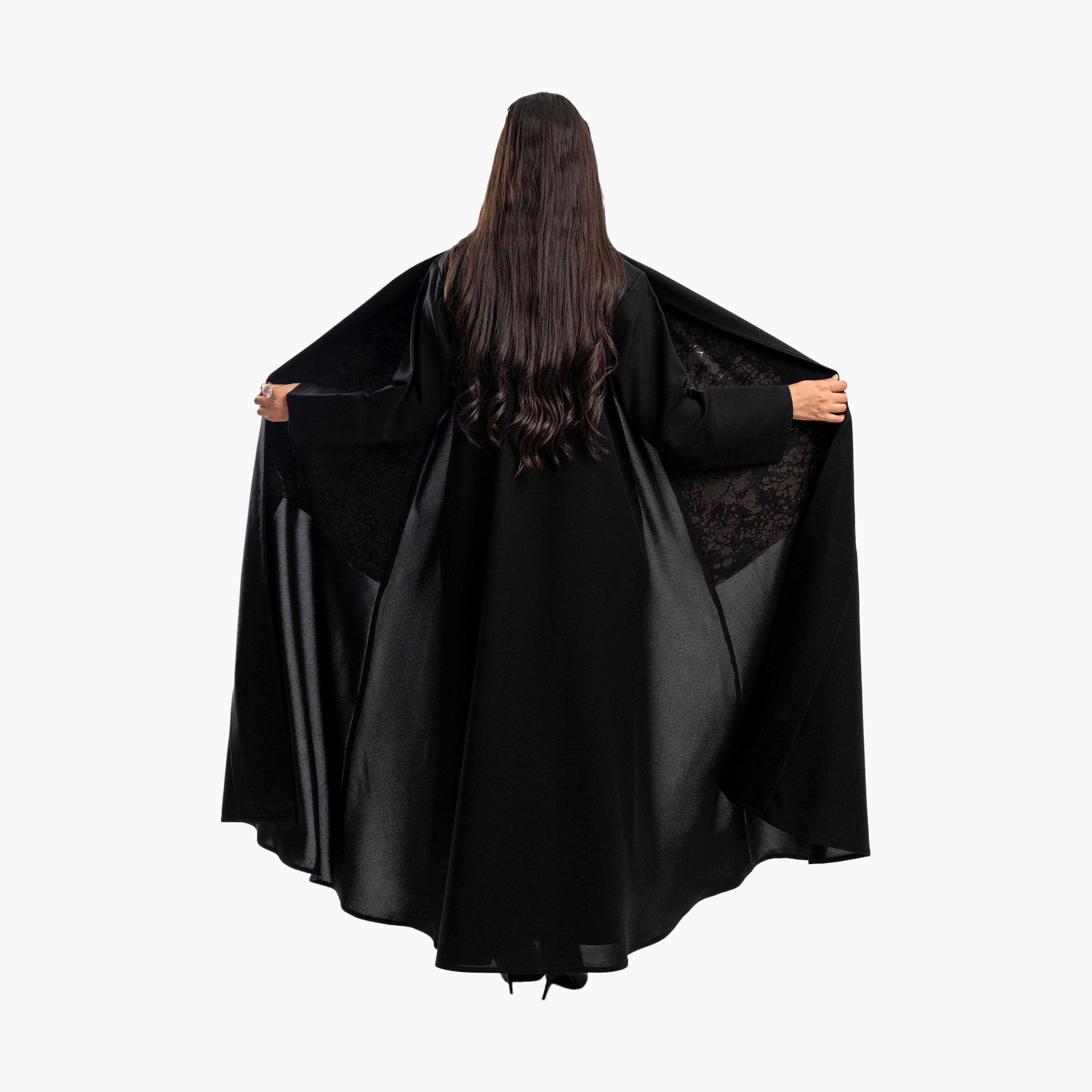 Zahiyh Black Abstract Print Flared Abaya-women-arabicclothing-abayas-image-4