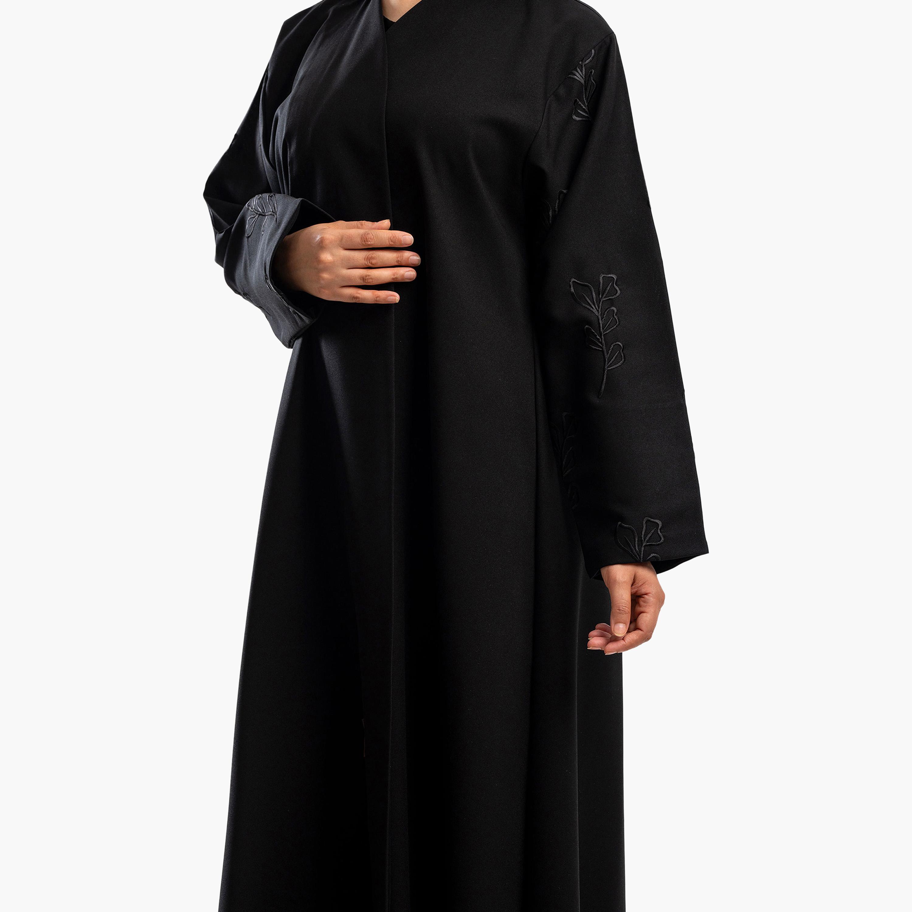 Zahiyh Black Embroidered Flared Abaya-women-arabicclothing-abayas-image-2