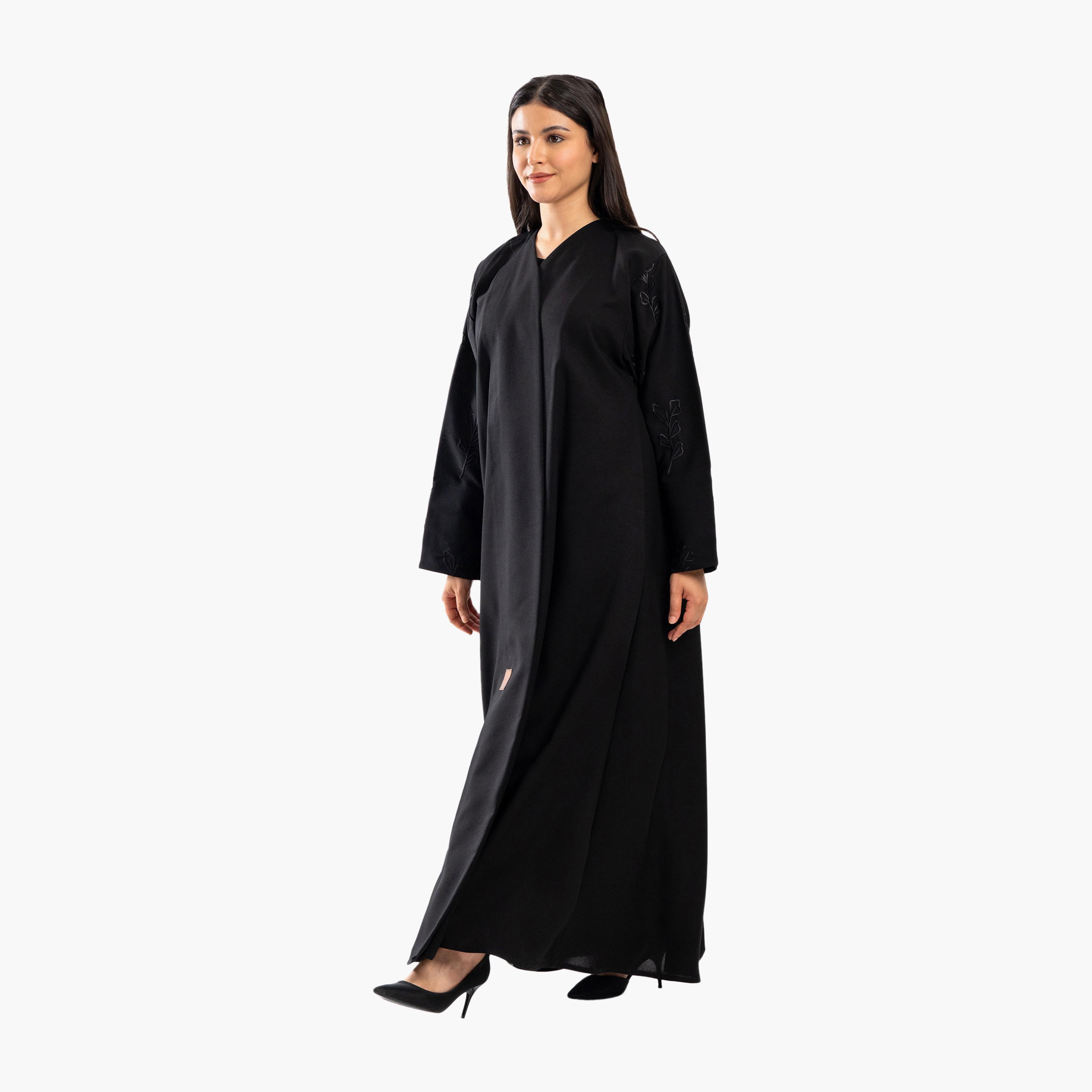 Zahiyh Black Embroidered Flared Abaya-women-arabicclothing-abayas-image-3