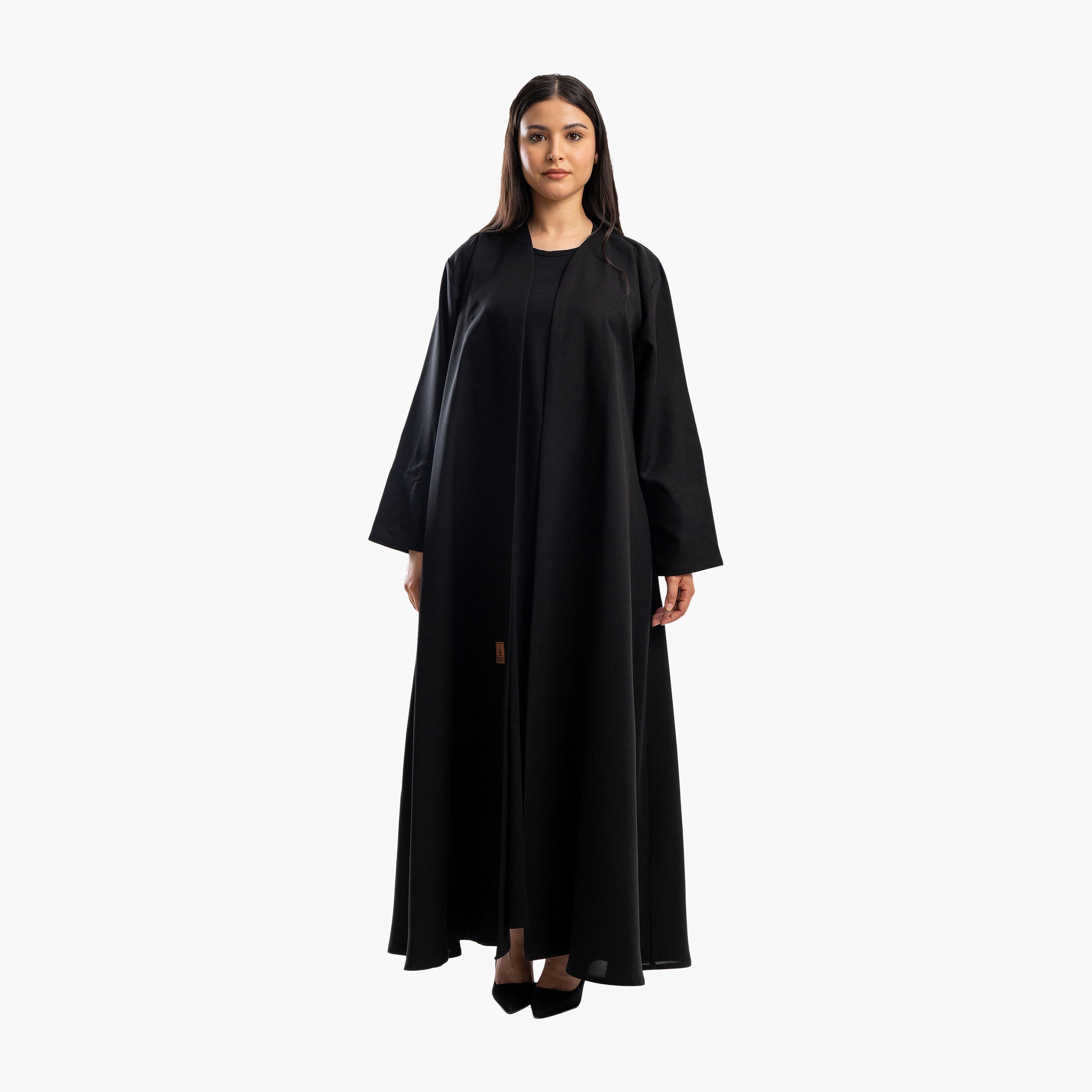 Zahiyh Black Butterfly Embroidered Sleeves Flared Abaya-women-arabicclothing-abayas-image-1