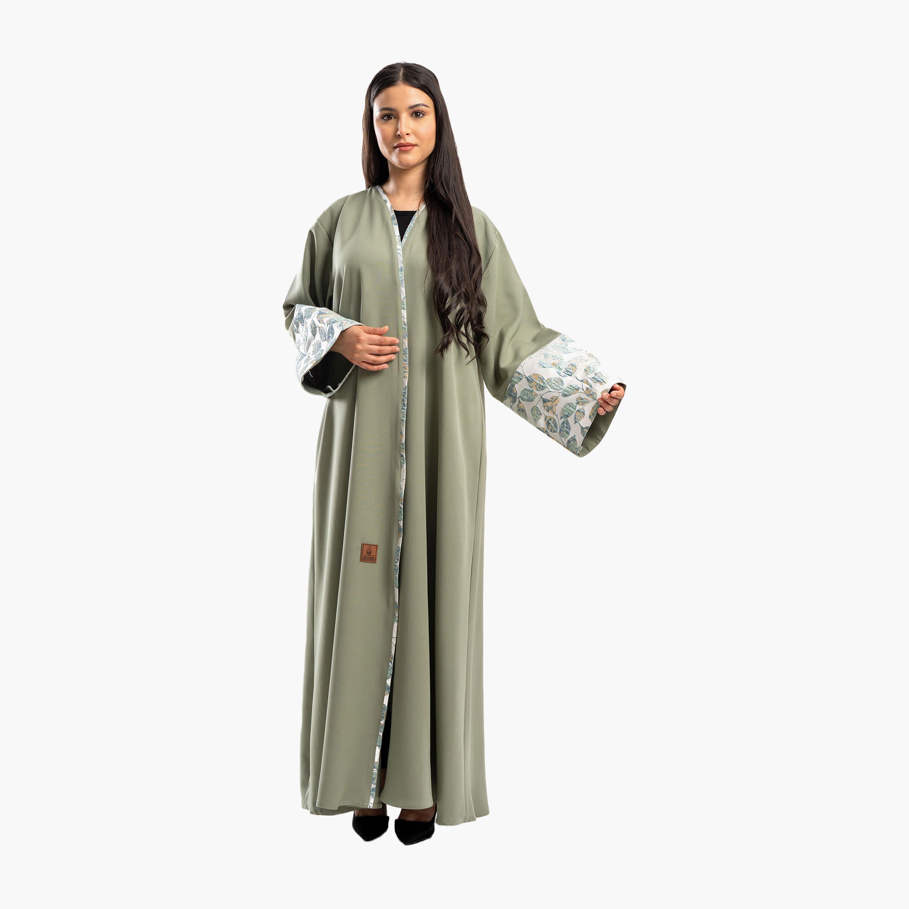 Zahiyh Olive Leaf Wide Sleeves Flared Abaya-women-arabicclothing-abayas-image-3