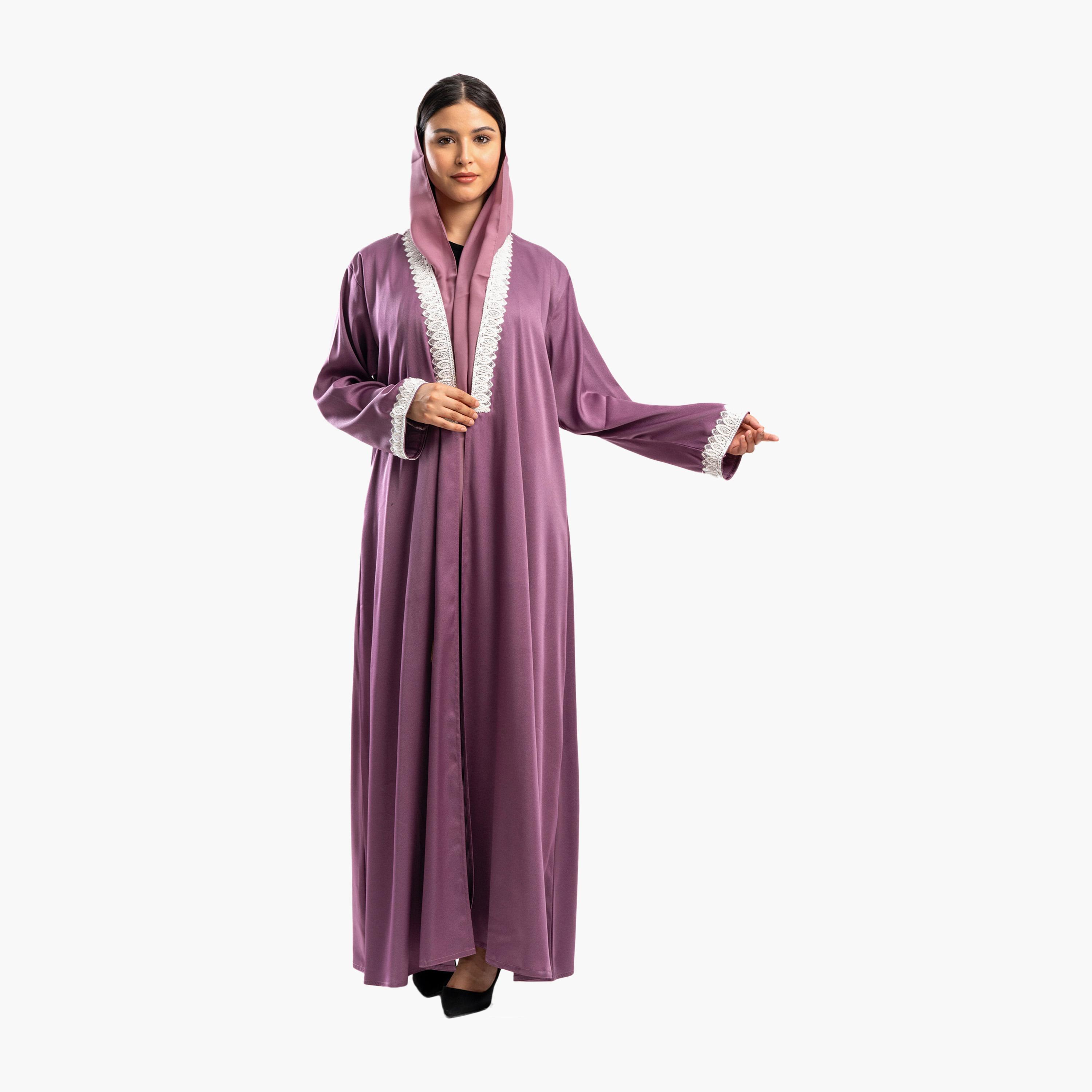 Zahiyh Purple Lace Detailed Abaya with Hijab-women-arabicclothing-abayas-image-3