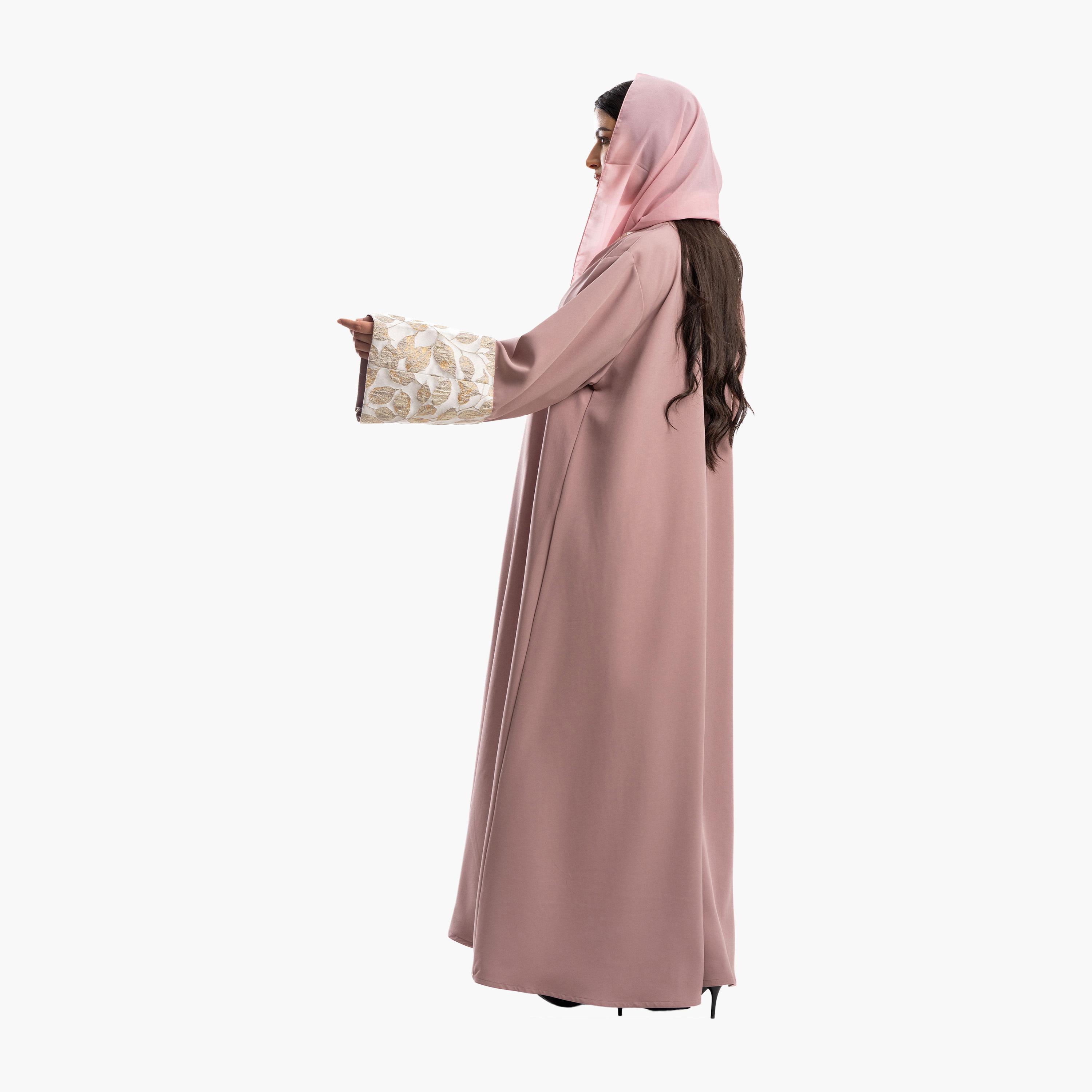 Zahiyh Pink Leaf Wide Sleeves Abaya with Hijab-women-arabicclothing-abayas-image-3