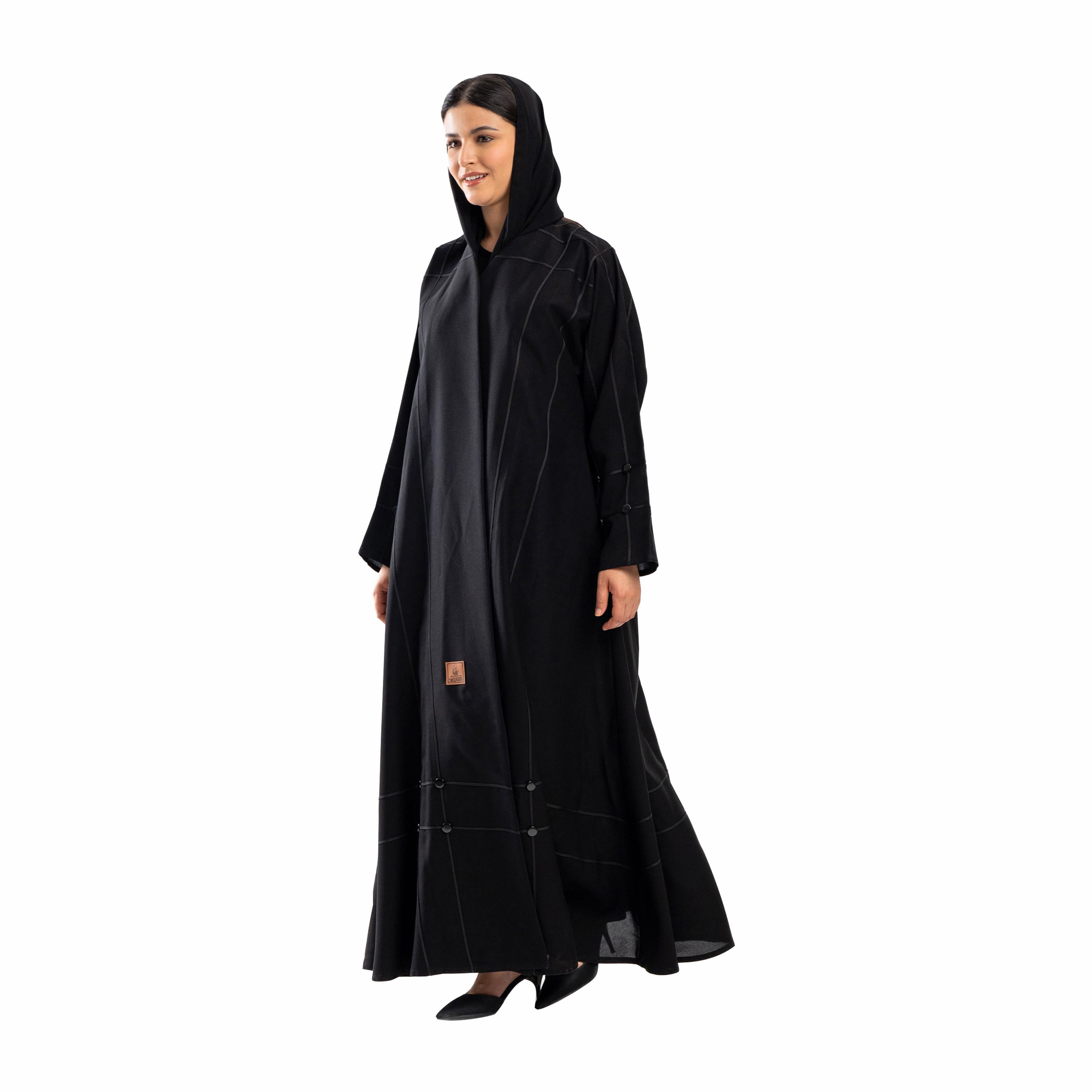 Zahiyh Black Stripe Stitched Formal Flared Abaya with Hijab-women-arabicclothing-abayas-image-2