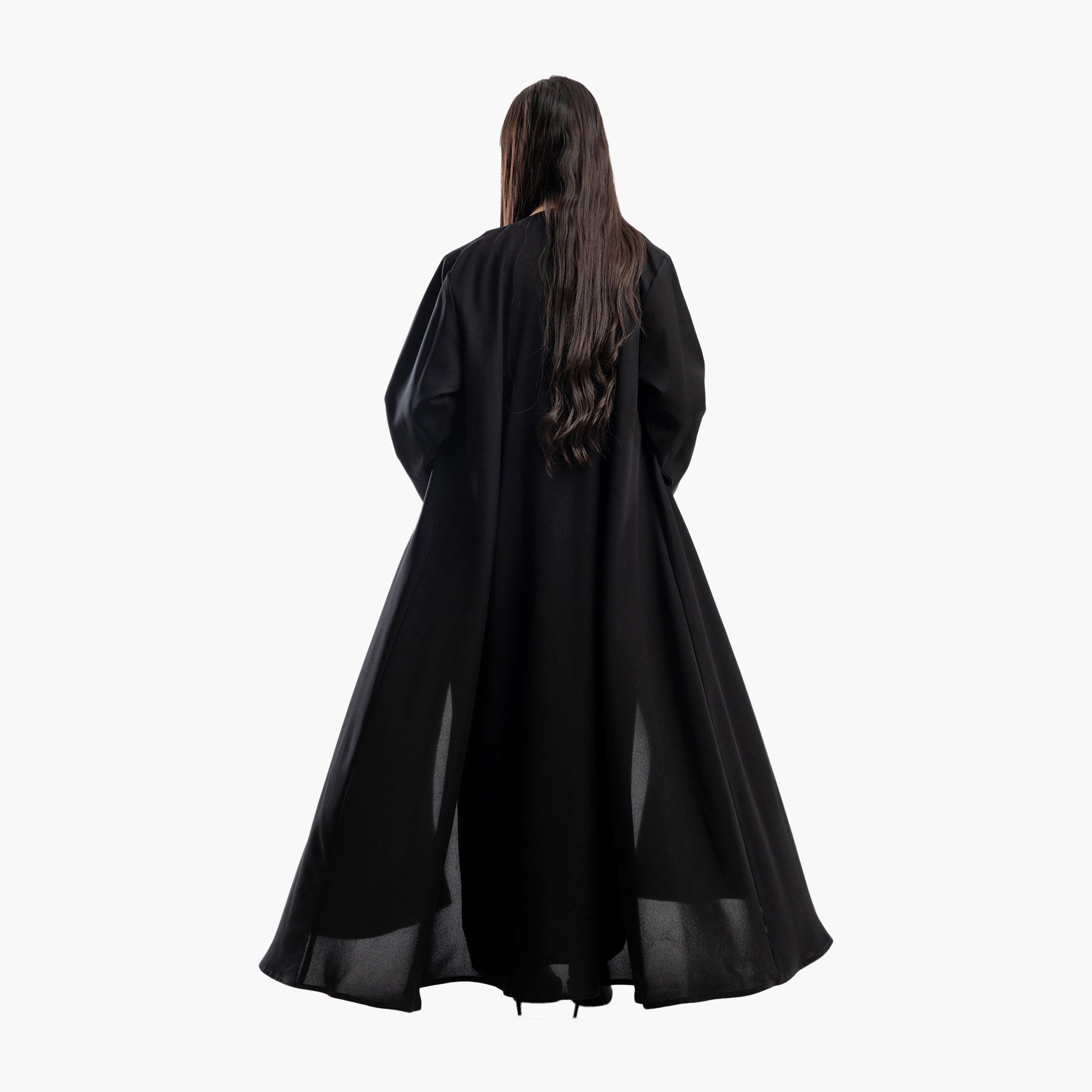 Zahiyh Black Butterfly Embroidered Flared Abaya-women-arabicclothing-abayas-image-4