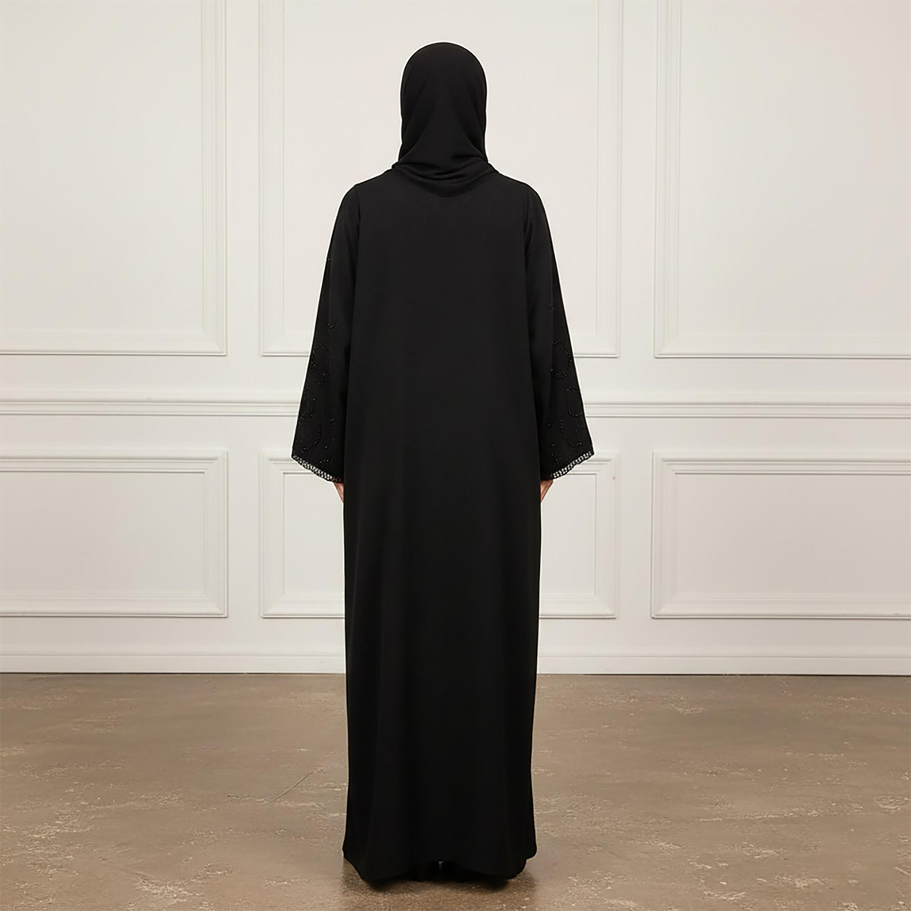 Nukhbaa Black Beads Detailed Women's Abaya with Hijab-women-arabicclothing-abayas-image-4