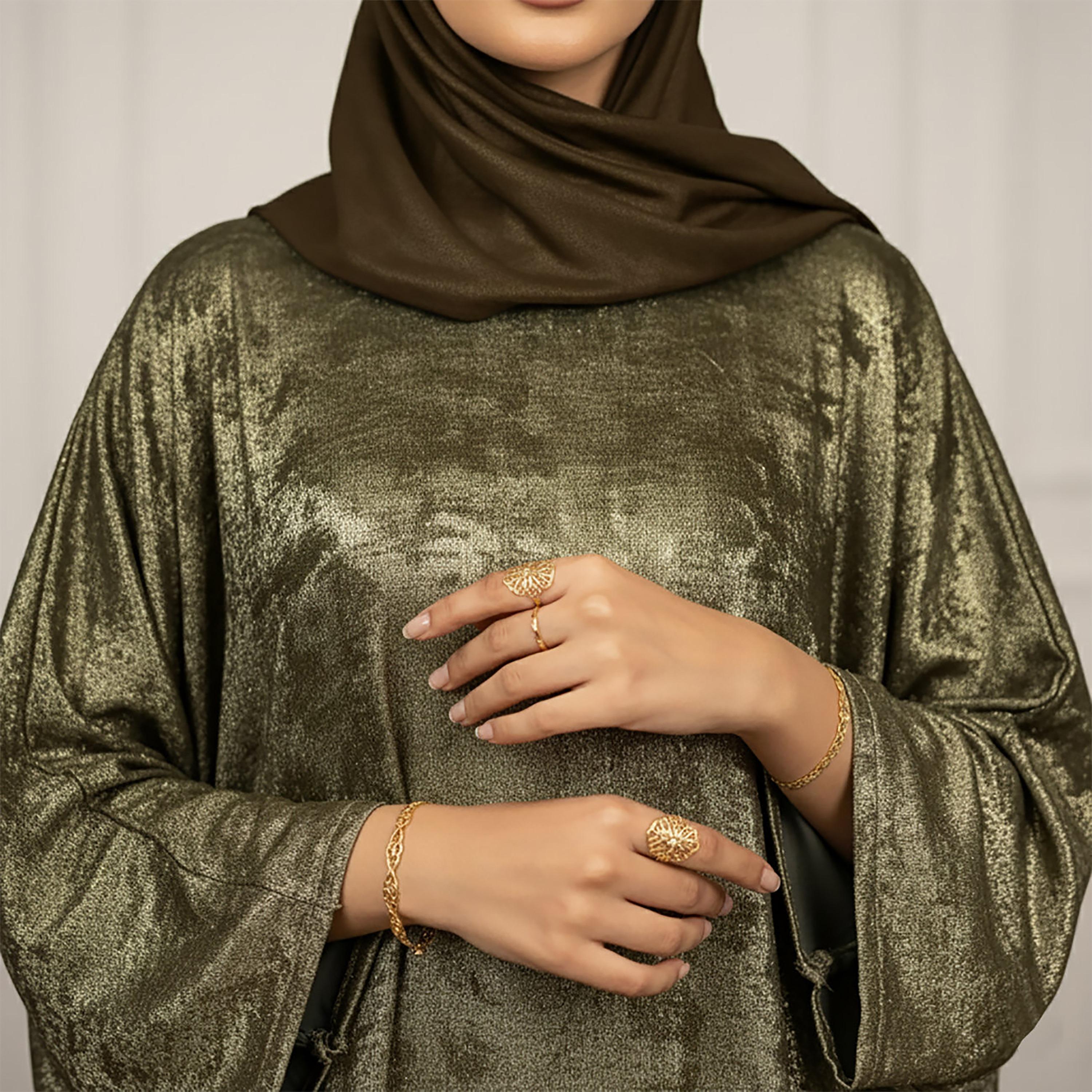 بشت نسائي بأكمام الفراشة بلون ذهبي ميتاليك مع حجاب من نخبة-women-arabicclothing-abayas-image-2